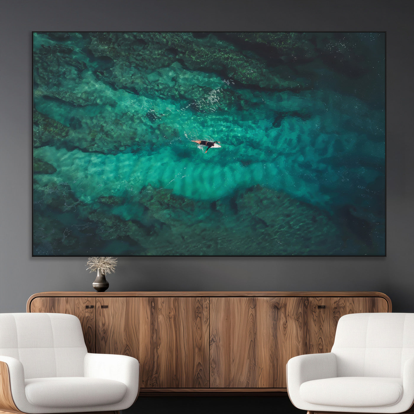 93287752-MGV-CV-36X24-Ocean Surf Wall Art Canvas Print, Framed Blue Waters Art Picture Print, Vibrant Seascape Perfect Coastal Adventure Decor Artwork