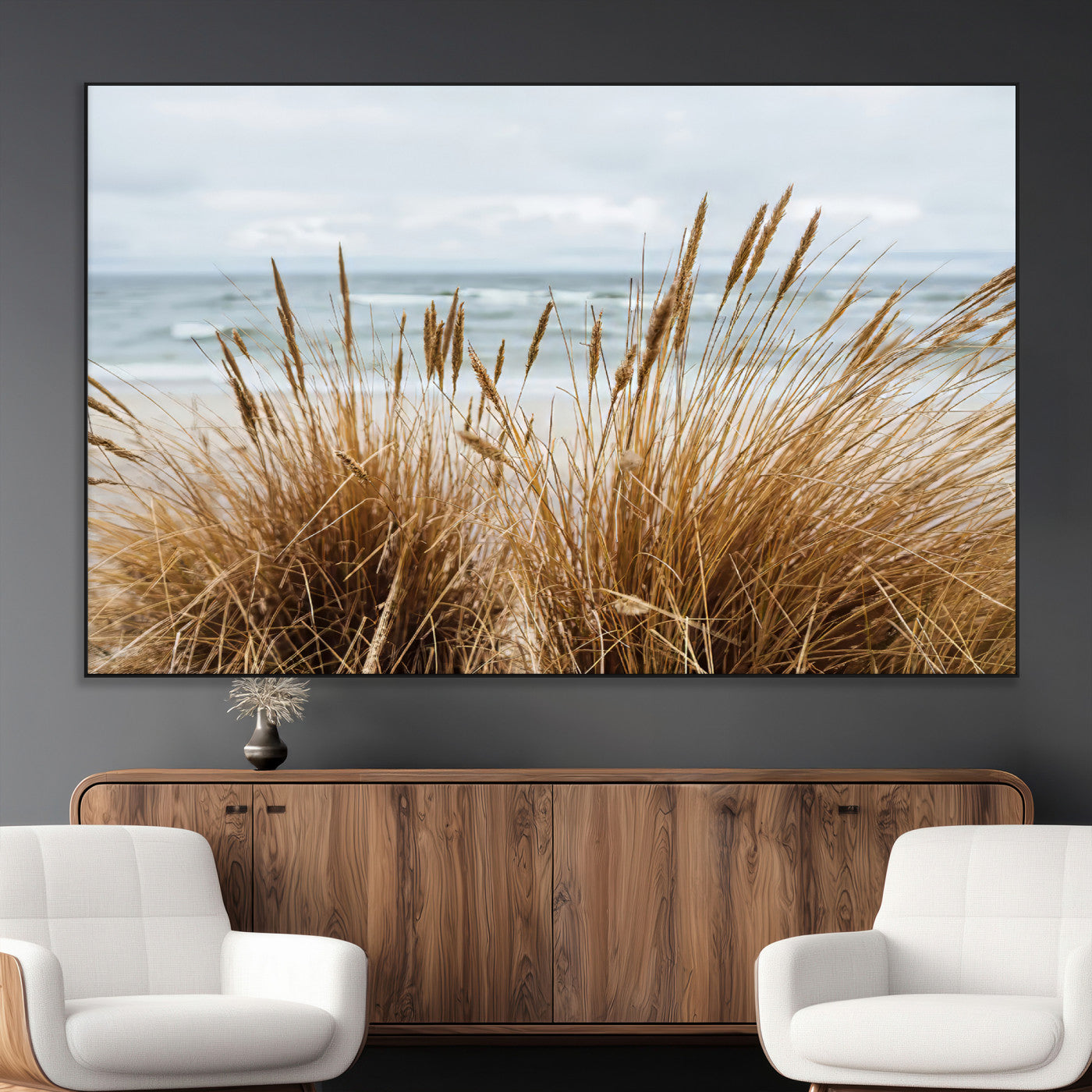 14270839-MGV-CV-36X24-Beach Grass Wall Art Canvas Print, Framed Coastal Dunes Art Picture Print, Dune Grass Perfect Coastal Minimalist Decor Artwork