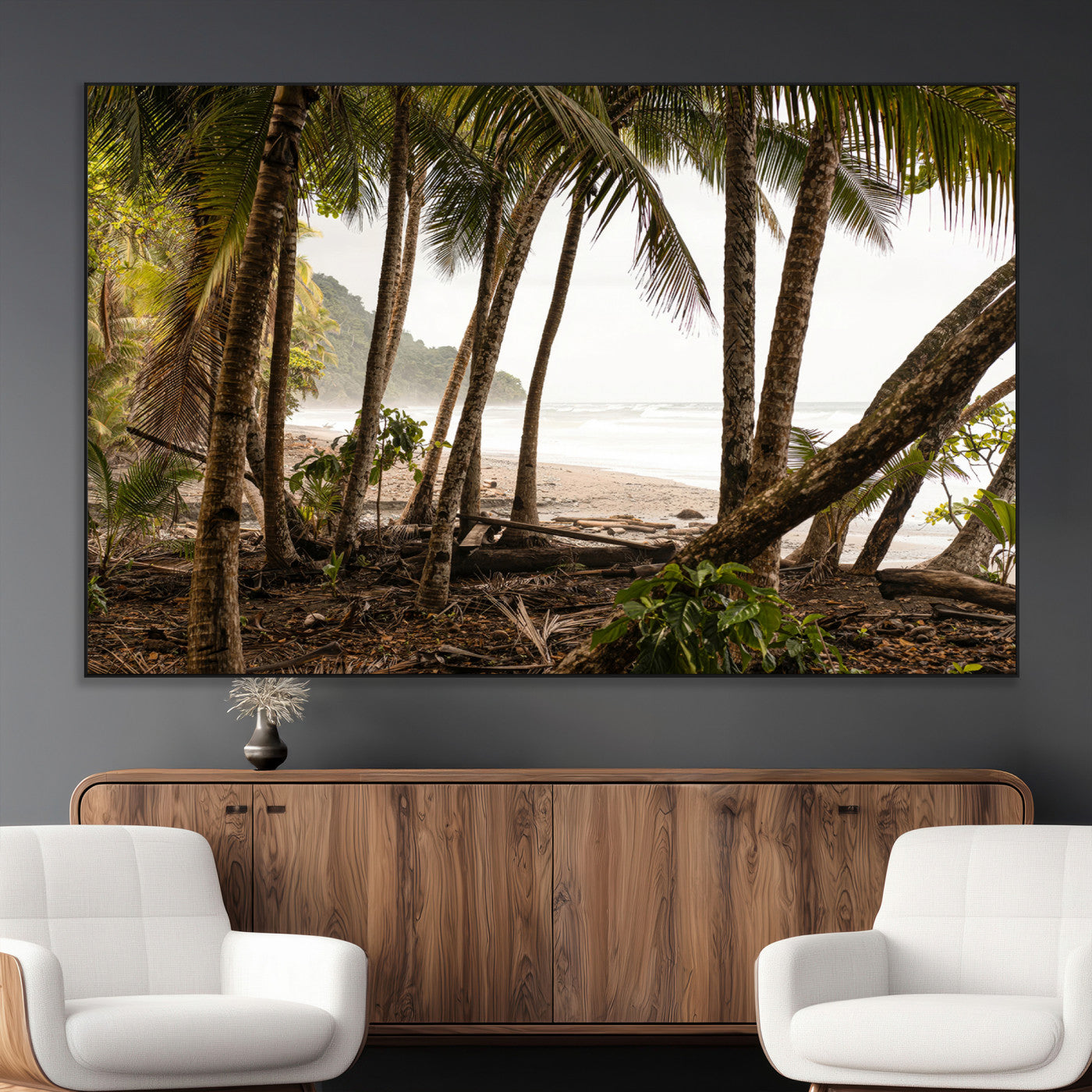 92093951-MGV-CV-36X24-Tropical Jungle Wall Art Canvas Print, Framed Palm Tree Forest Art Picture Print, Coastal Escape Perfect Jungle Retreat Decor