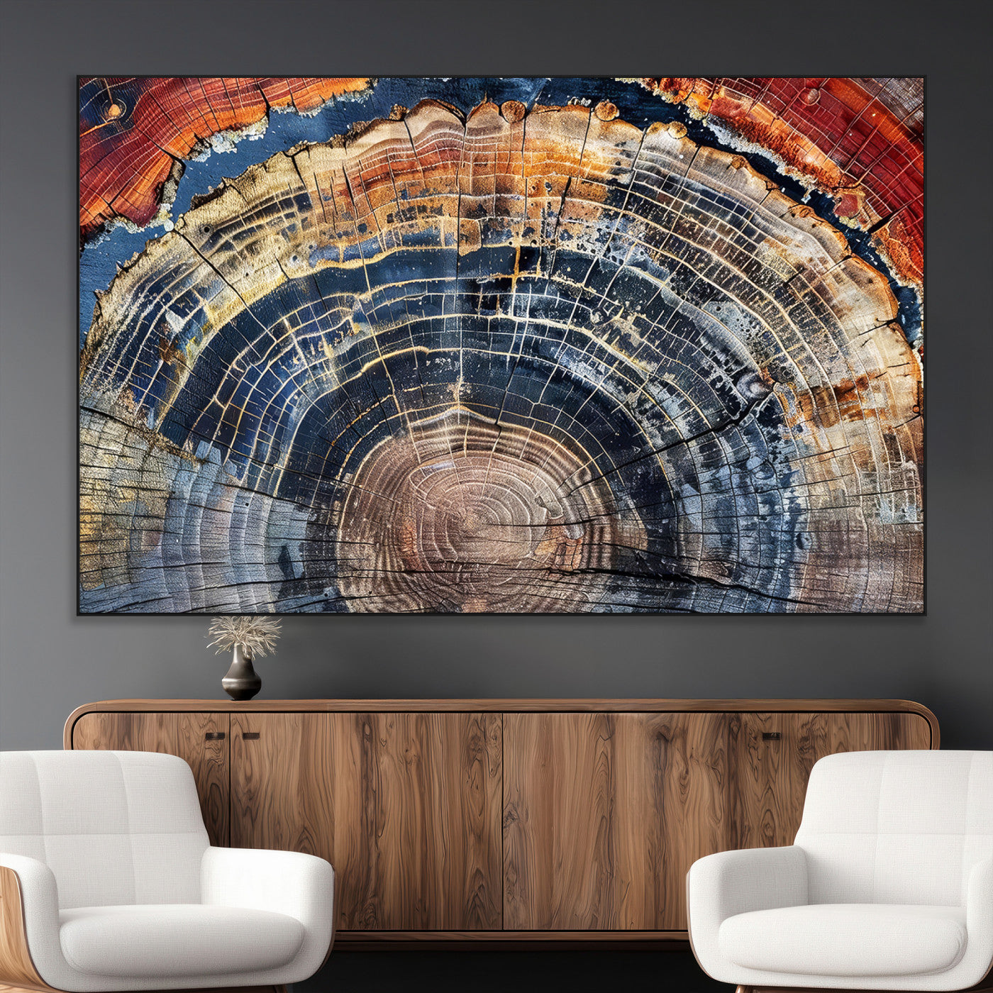 38987581-MGV-CV-36X24-Tree Ring Art Wall Art Canvas Print, Framed Rustic Wall Decor Art Picture Print, Nature Grain Print Perfect Modern Rustic Decor