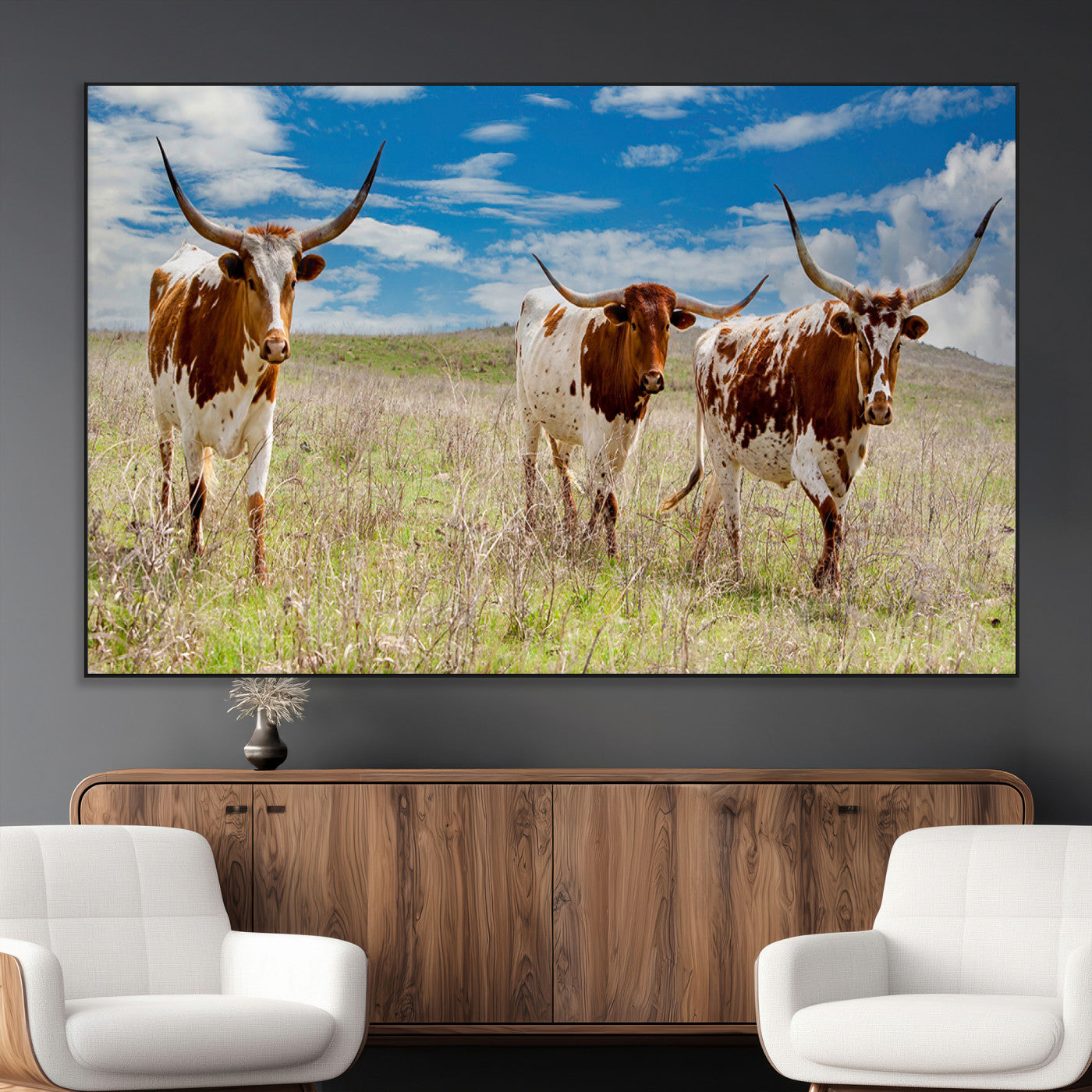 58099948-MGV-CV-36X24-Texas Longhorn Wall Art Canvas Print, Framed Western Decor Art Picture Print, Rustic Farmhouse Perfect Western Farmhouse Decor