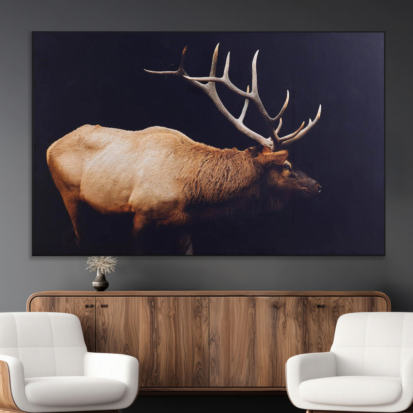 89239257-MGV-CV-36X24-Bull Elk Decor Wall Art Canvas Print, Framed Elk Photography Art Picture Print, Rustic Wildlife Perfect Rustic Lodge Decor Artwork