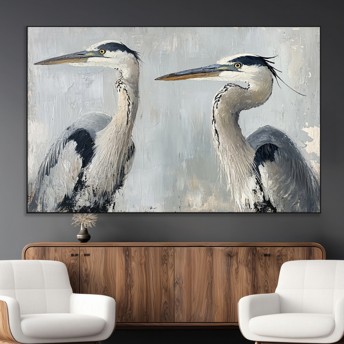19427826-MGV-CV-36X24-Bird Canvas Decor Wall Art Canvas Print, Framed Coastal Bird Pair Art Picture Print, Minimalist Wildlife Wall Perfect Coastal
