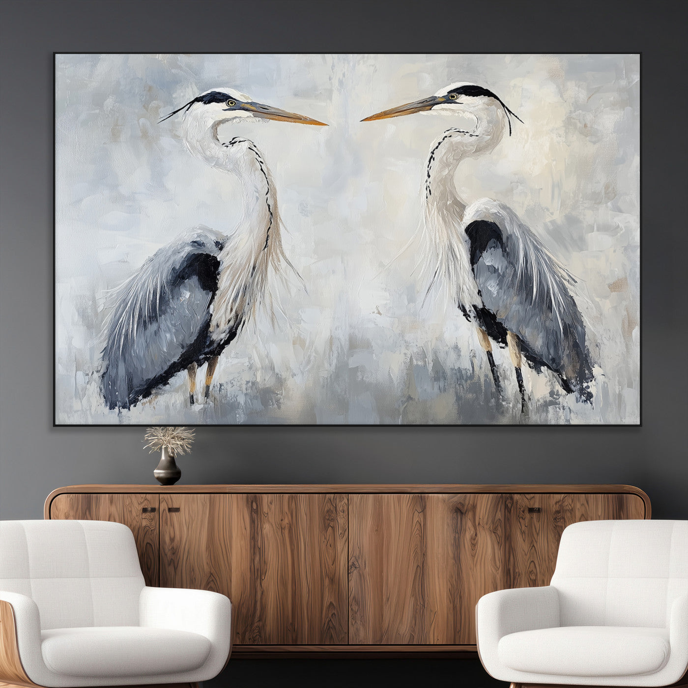90806932-MGV-CV-36X24-Heron Wall Art Wall Art Canvas Print, Framed Bird Canvas Decor Art Picture Print, Nature Inspired Perfect Coastal Minimalist Decor
