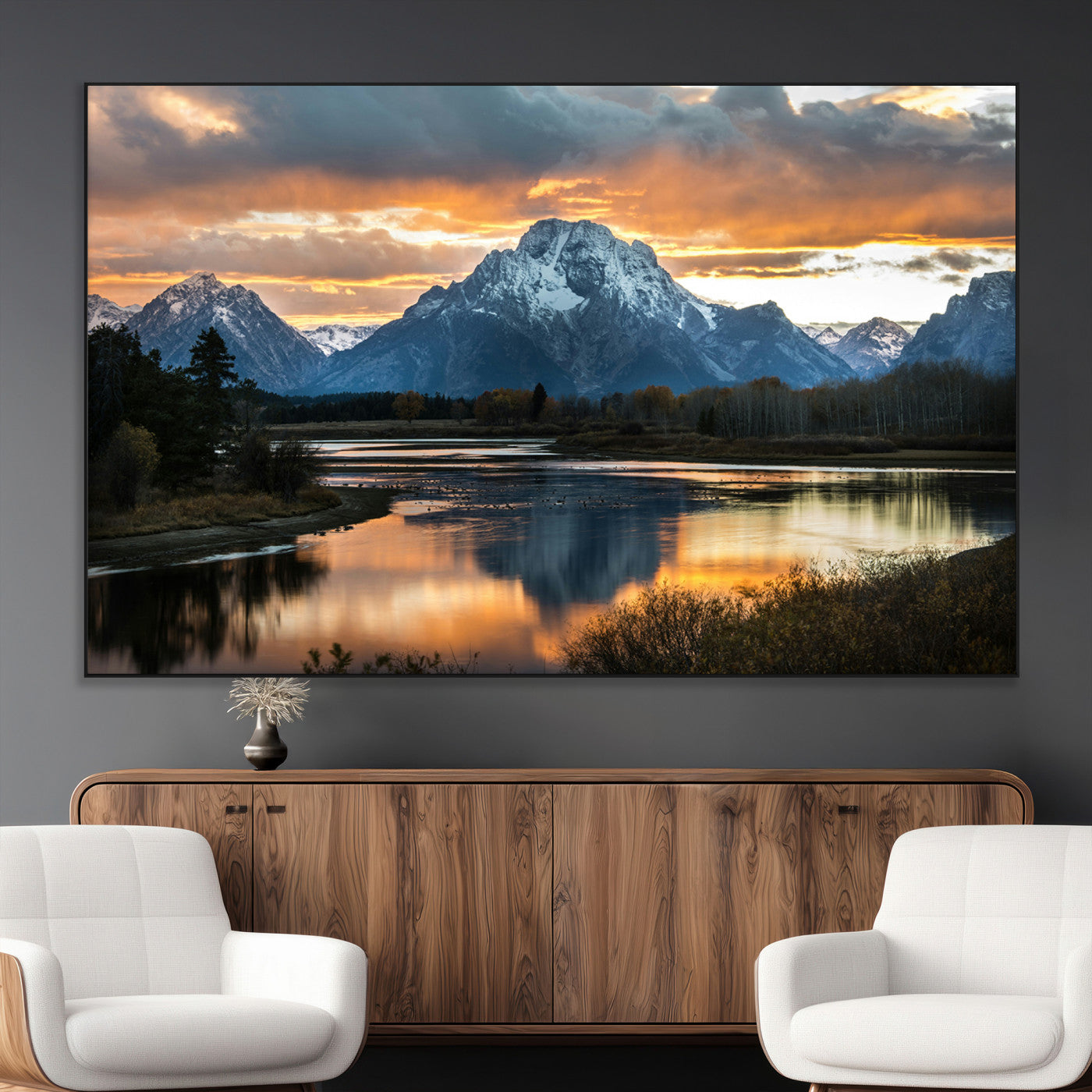 14130176-MGV-CV-36X24-Mountain Sunset Wall Art Canvas Print, Framed Alpine Wilderness Art Picture Print, Golden Hour Perfect Rustic Wilderness Decor