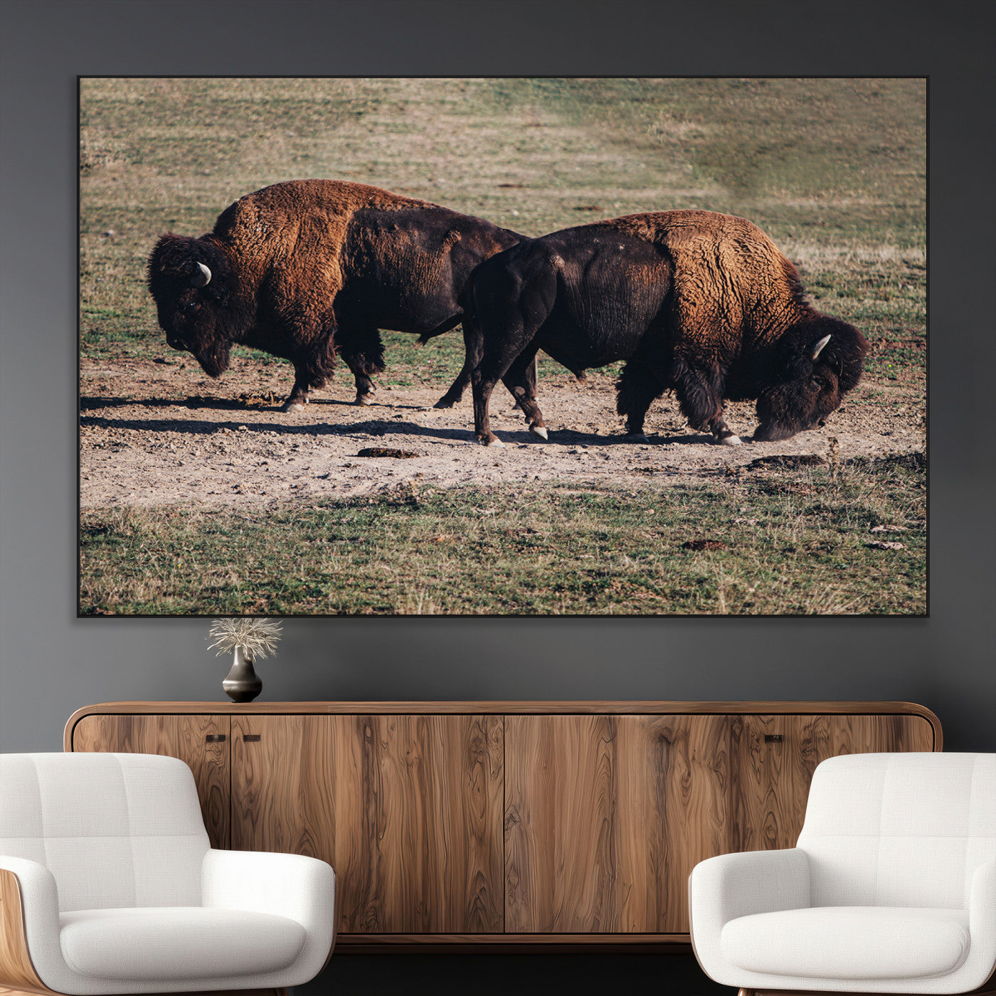 58141885-MGV-CV-36X24-Bison Photography Wall Art Canvas Print, Framed Western Wildlife Art Picture Print, Modern Ranch Perfect Western Rustic Decor