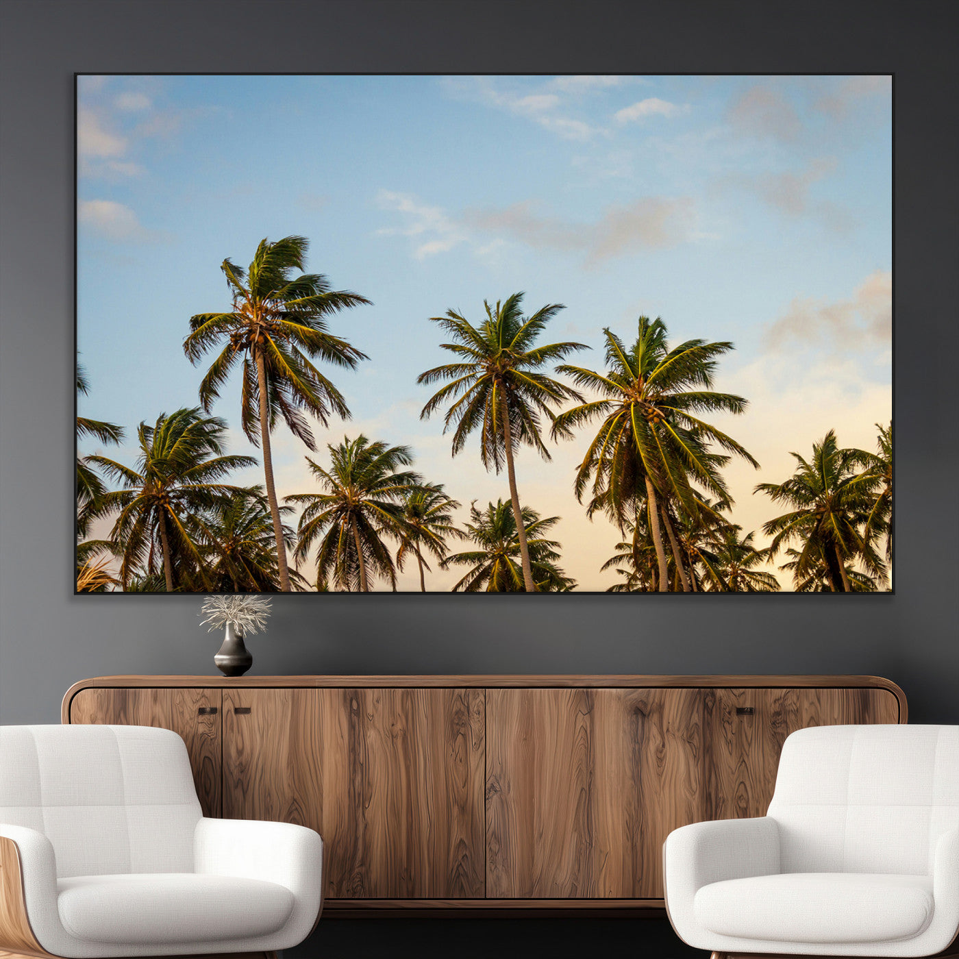 99033771-MGV-CV-36X24-Palm Trees Wall Art Canvas Print, Framed Tropical Vibes Art Picture Print, Coastal Sunset Perfect Coastal Boho Decor Artwork