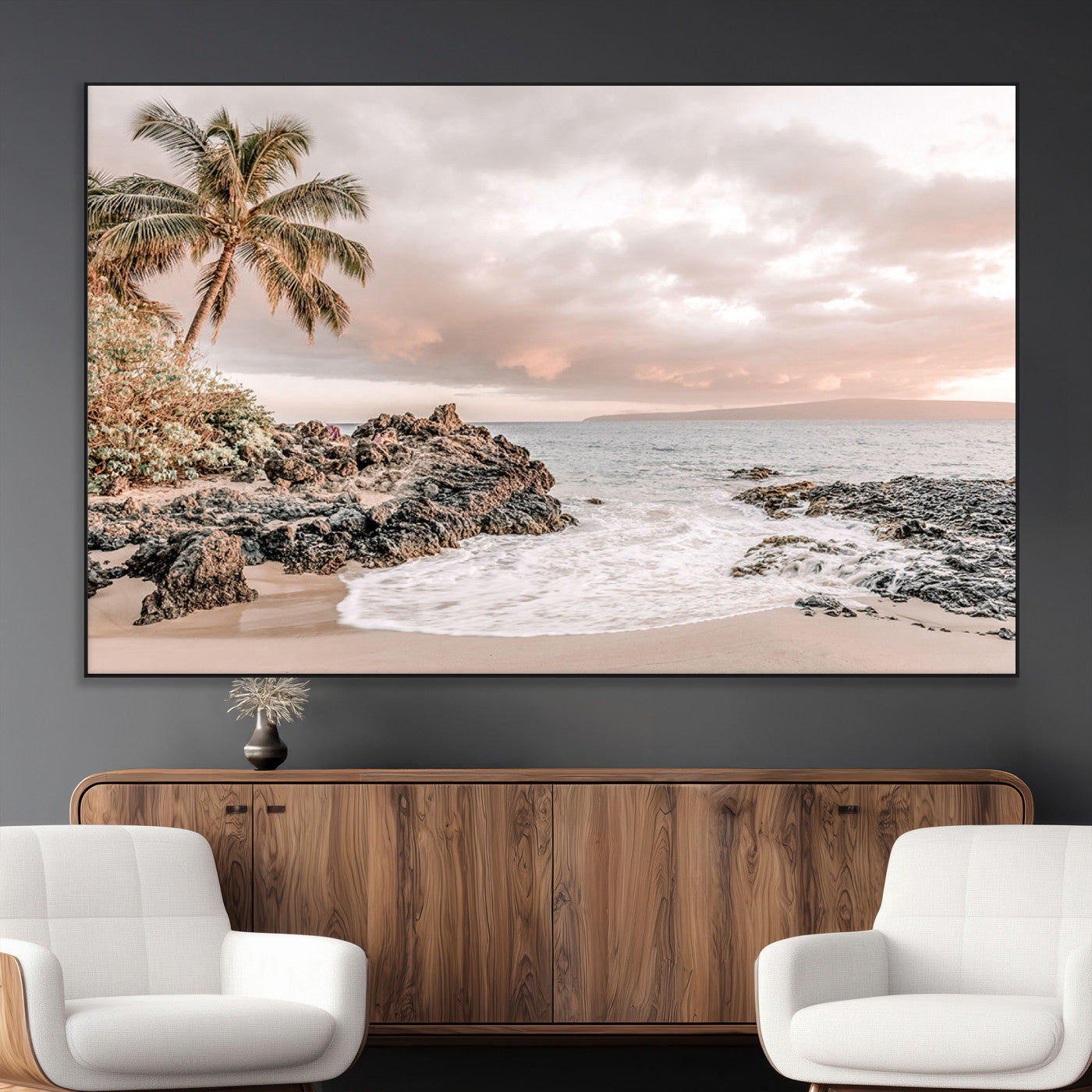 14214613-MGV-CV-36X24-Tropical Beach Wall Art – Palm Tree and Ocean Sunset Canvas Print, Relaxing Coastal Landscape Decor for Living Room, Bedroom, or