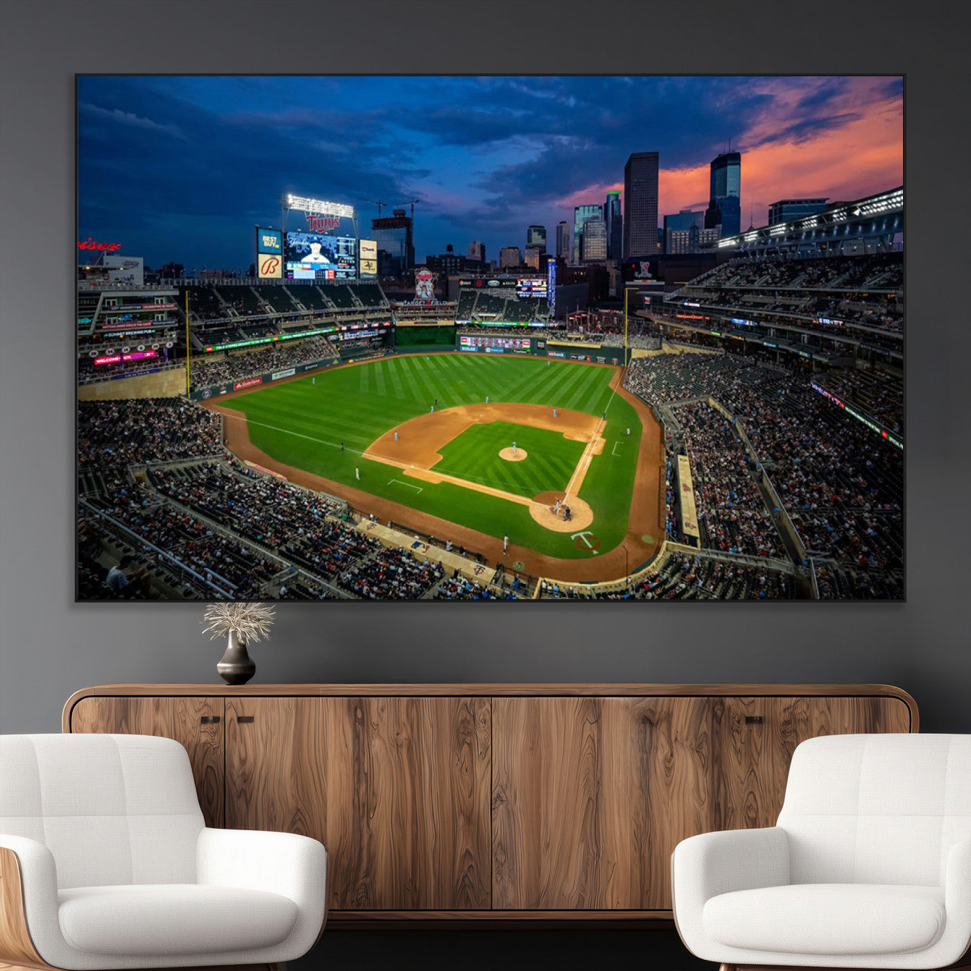 68222753-MGV-CV-36X24-Baseball Stadium Wall Art – Panoramic Night Game Canvas Print, Sports Decor for Man Cave, Office, Bar, or Living Room