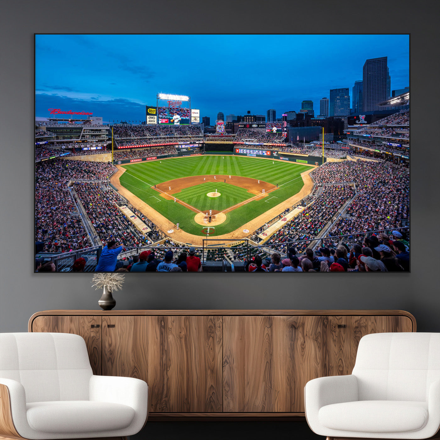 77273035-MGV-CV-36X24-Baseball Stadium Wall Art – Panoramic Evening Game Canvas Print, Sports Fan Decor for Man Cave, Office, Bar, or Living Room