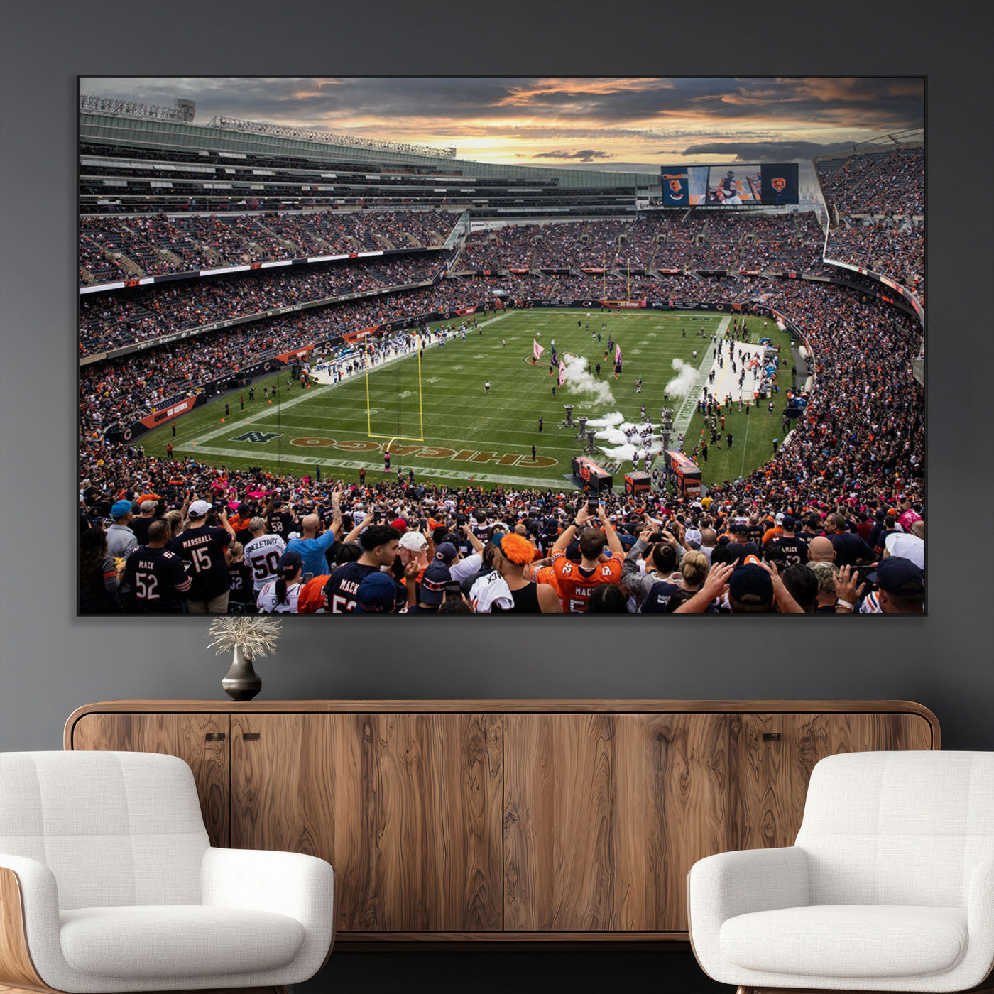 87578930-MGV-CV-36X24-Soldier Field Wall Art – Chicago Bears Football Stadium Sunset Canvas Print, Game Day Sports Decor for Man Cave, Bar, Office, or