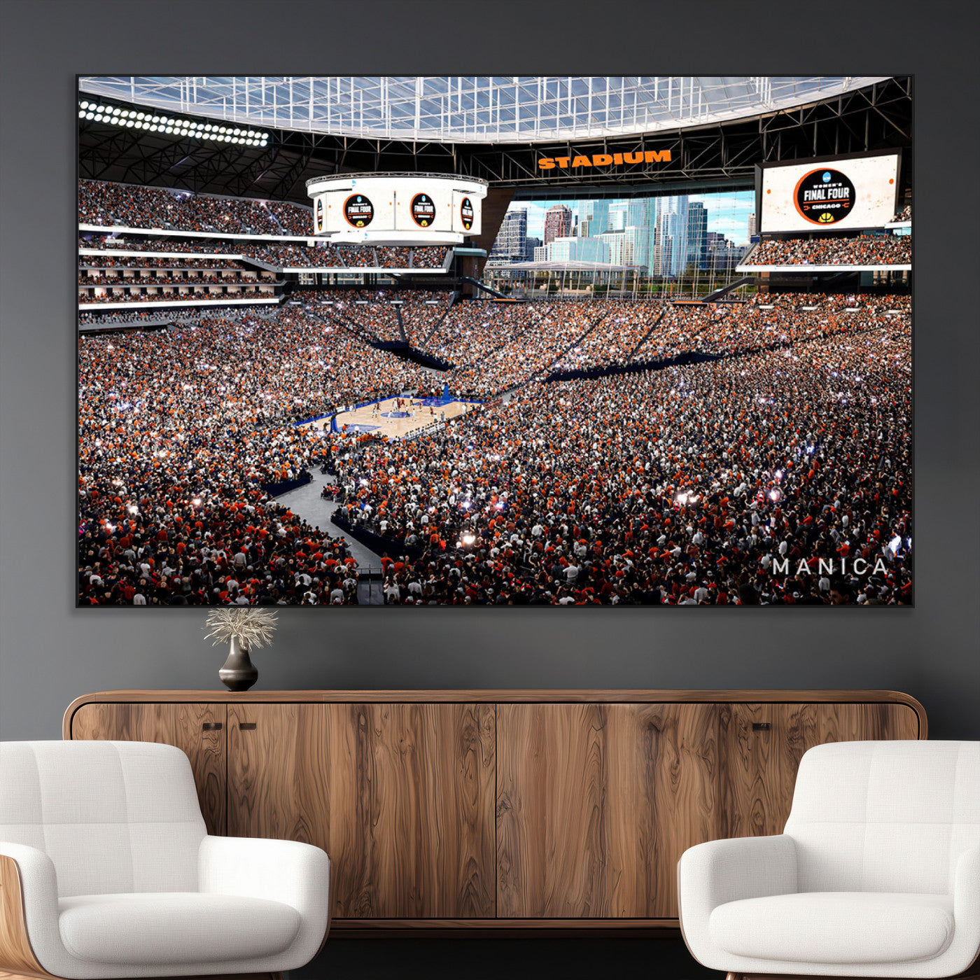 38616413-MGV-CV-36X24-Chicago Dome Stadium Wall Art – Futuristic Basketball Final Four Arena Canvas Print, Modern Sports Fan Decor for Man Cave or