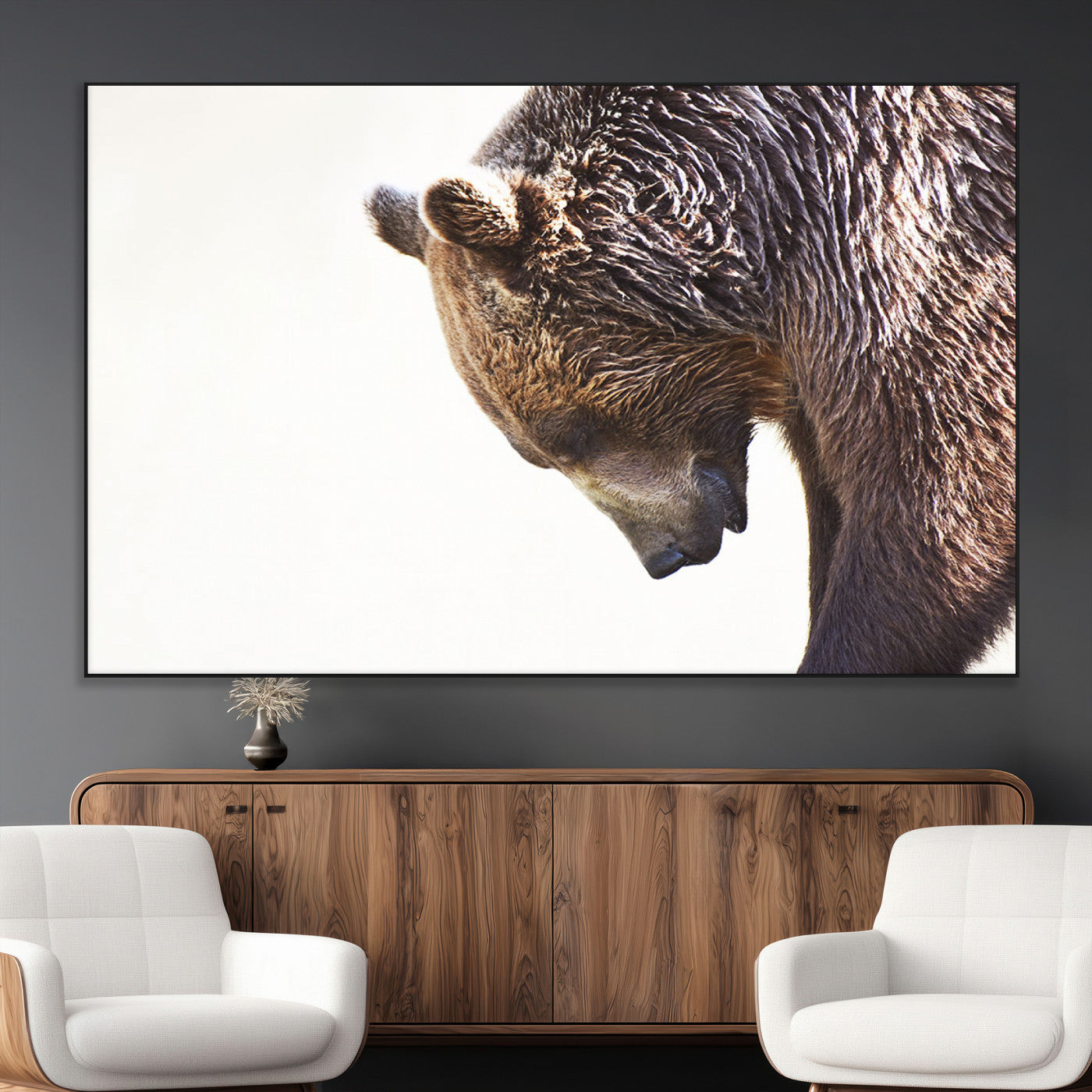 14405507-MGV-CV-36X24-Bear Wall Art – Wildlife Canvas Print with Rustic Animal Portrait and Minimalist Background, Nature Inspired Photography for