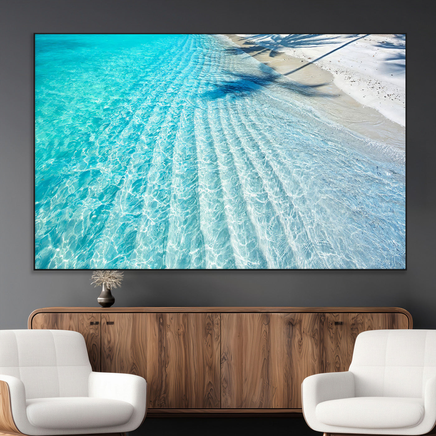 68127042-MGV-CV-36X24-Beach Wall Art – Tropical Ocean Canvas Print, Clear Water and White Sand Photography Decor for Bedroom, Living Room, Office,