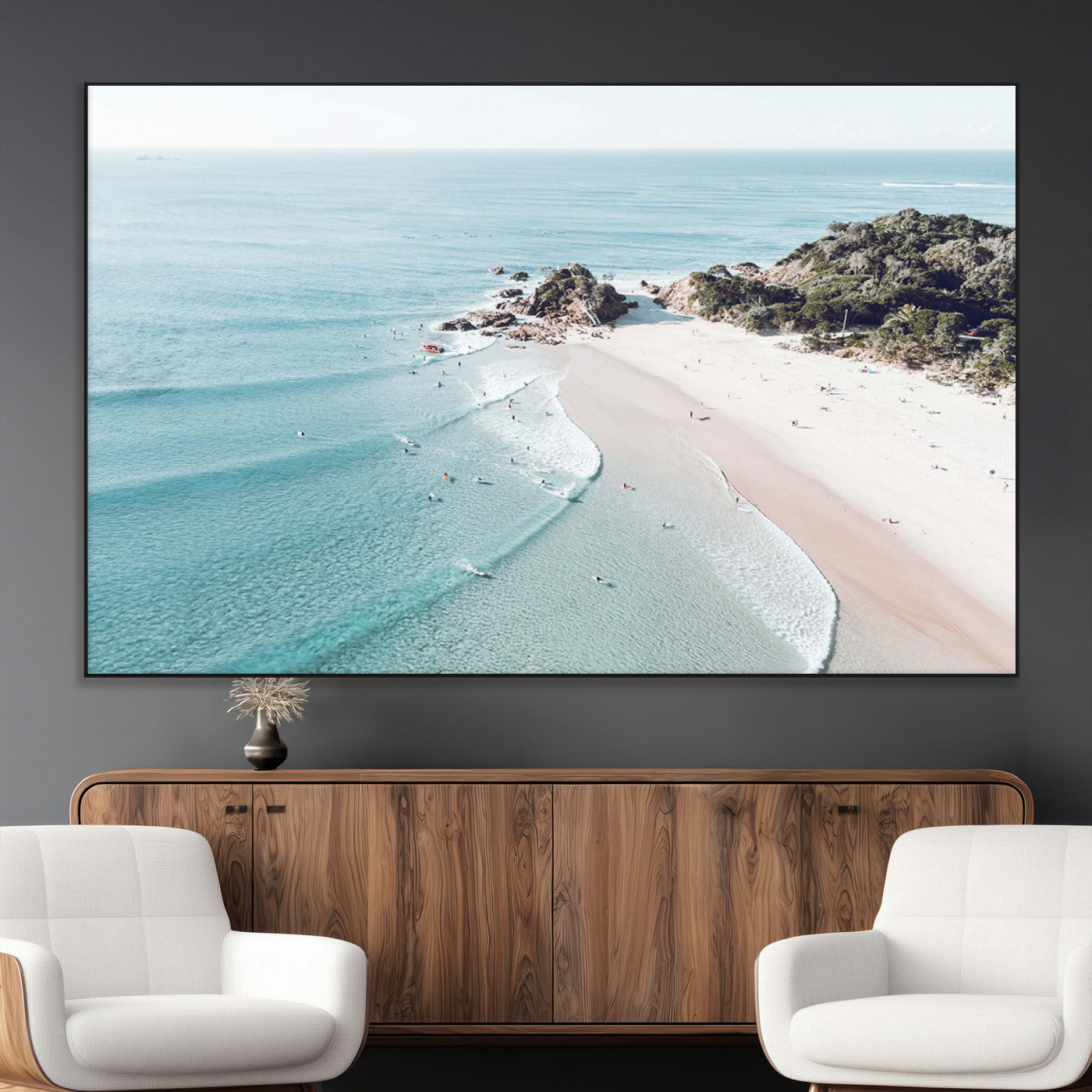 79395467-MGV-CV-36X24-Coastal Wall Art – Aerial Beach Canvas Print, Ocean Waves and Sandy Shore Photography Decor for Bedroom, Living Room, Office,