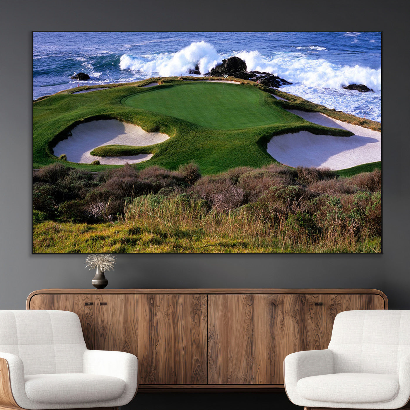22776914-MGV-CV-36X24-Golf Course Wall Art – Oceanfront Green Canvas Print, Coastal Pebble Beach Photography Sports Decor for Living Room, Office, Man