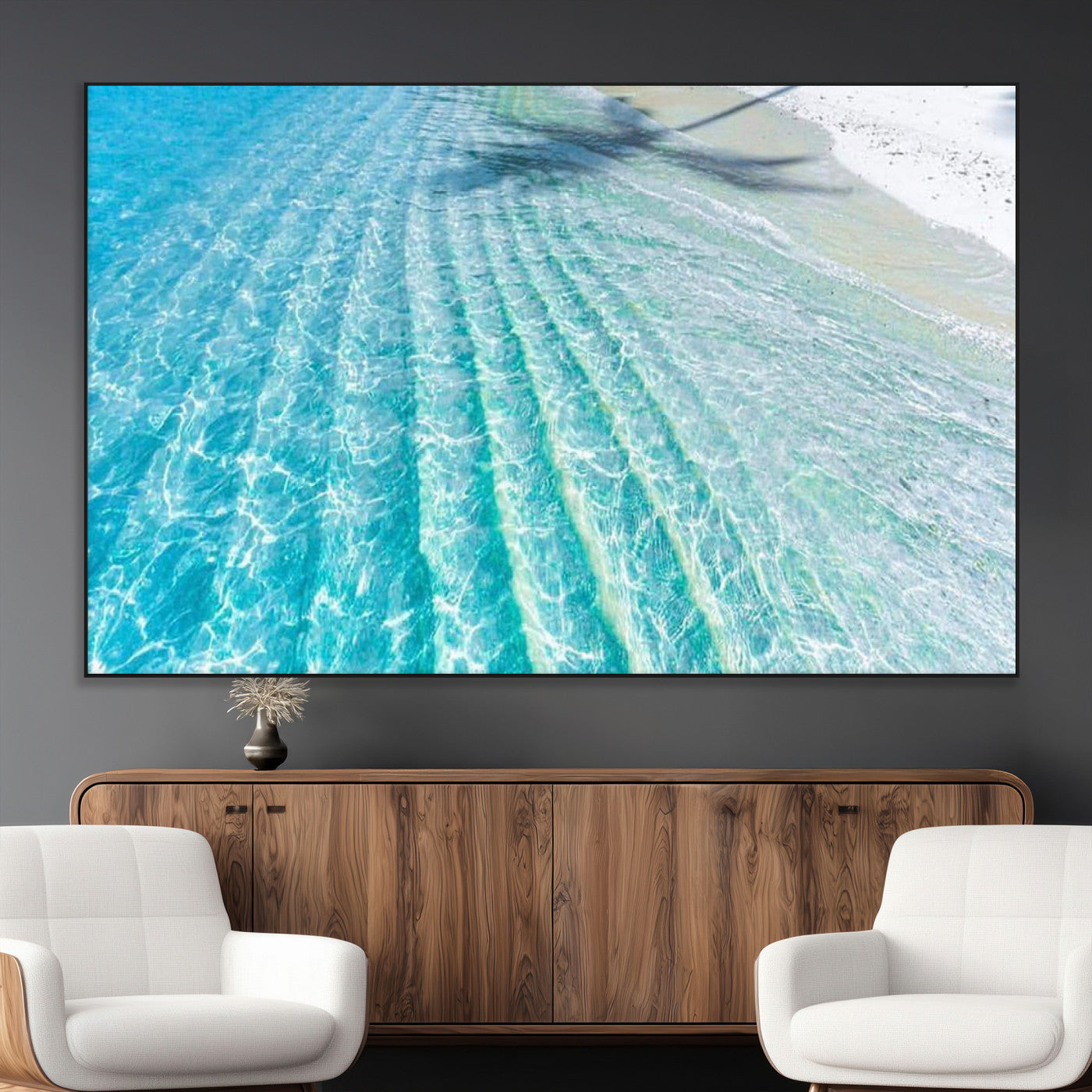 17528159-MGV-CV-36X24-Tropical Ocean Wall Art – Turquoise Water Canvas Print, Crystal Clear Beach Waves Photography Coastal Decor for Living Room,