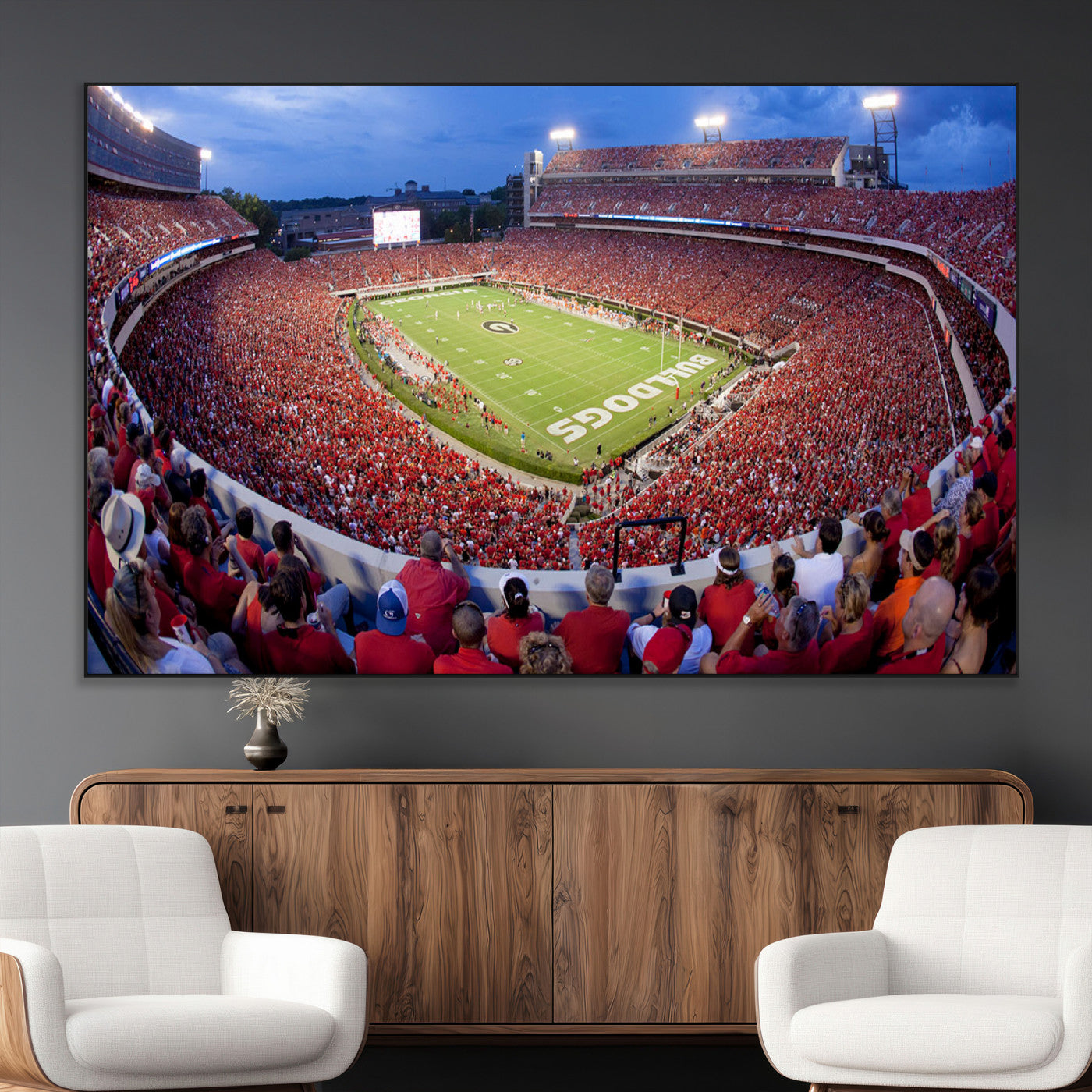 10244378-MGV-CV-36X24-Sanford Stadium Wall Art – Georgia Bulldogs Football Panoramic Evening Canvas Print, College Game Day Decor for Man Cave, Bar, or