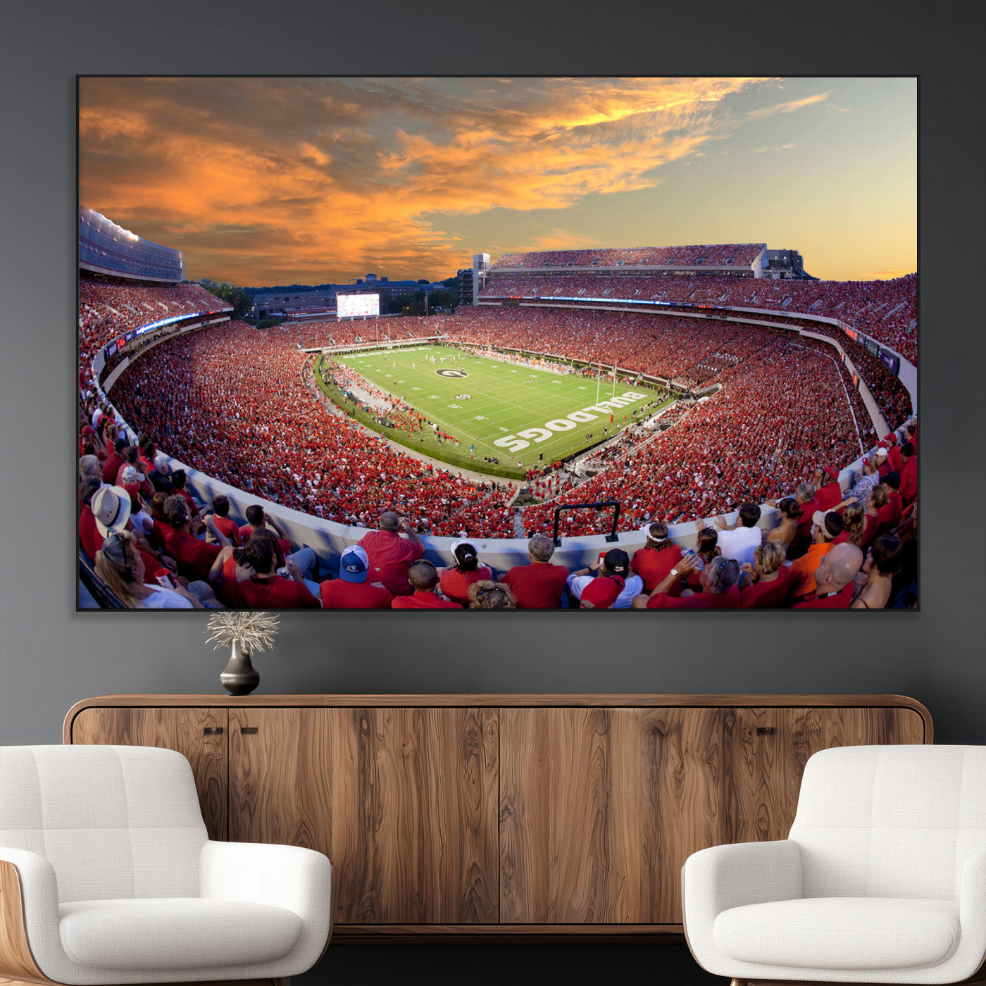 73680988-MGV-CV-36X24-Georgia Bulldogs Stadium Wall Art – Panoramic Football Field Canvas Print, Game Day Decor for Home, Office, Fan Cave, Sports