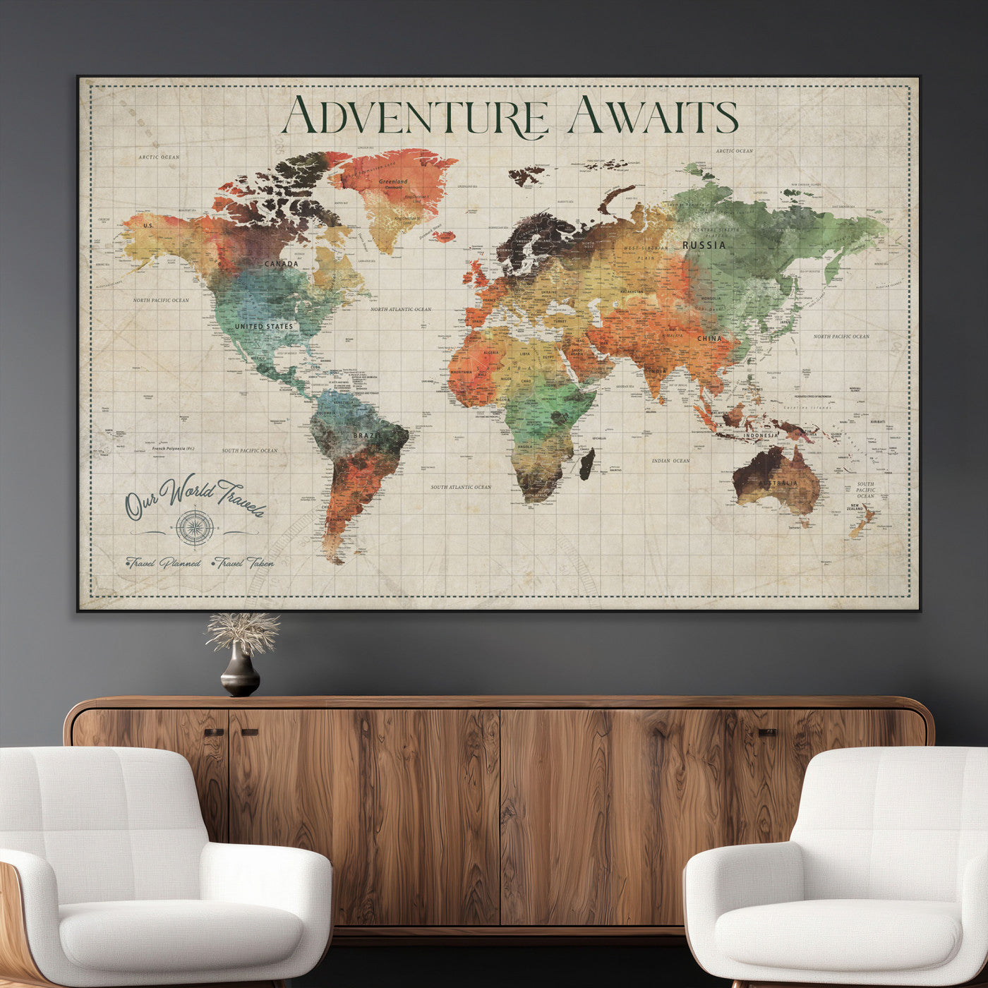24737989-MGV-CV-36X24-Personalized World Map Wall Art – Colorful Vintage Adventure Travel Map with Custom Names, Unique Wall Decor for Couples,