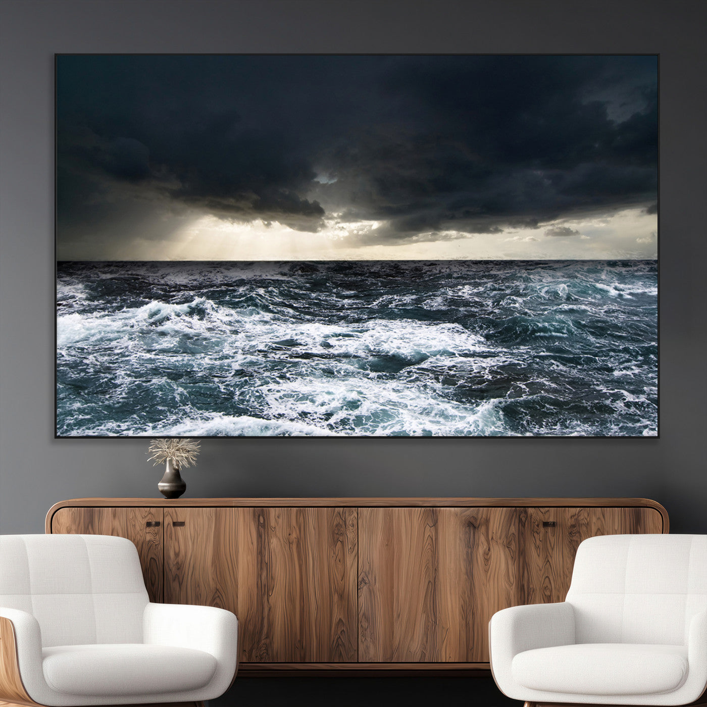 51359-MGV-CV-36X24-Stormy Ocean Wall Art Canvas Print, Framed Moody Seascape Art Picture Print, Ocean Storm Perfect Dramatic Coastal Decor Artwork