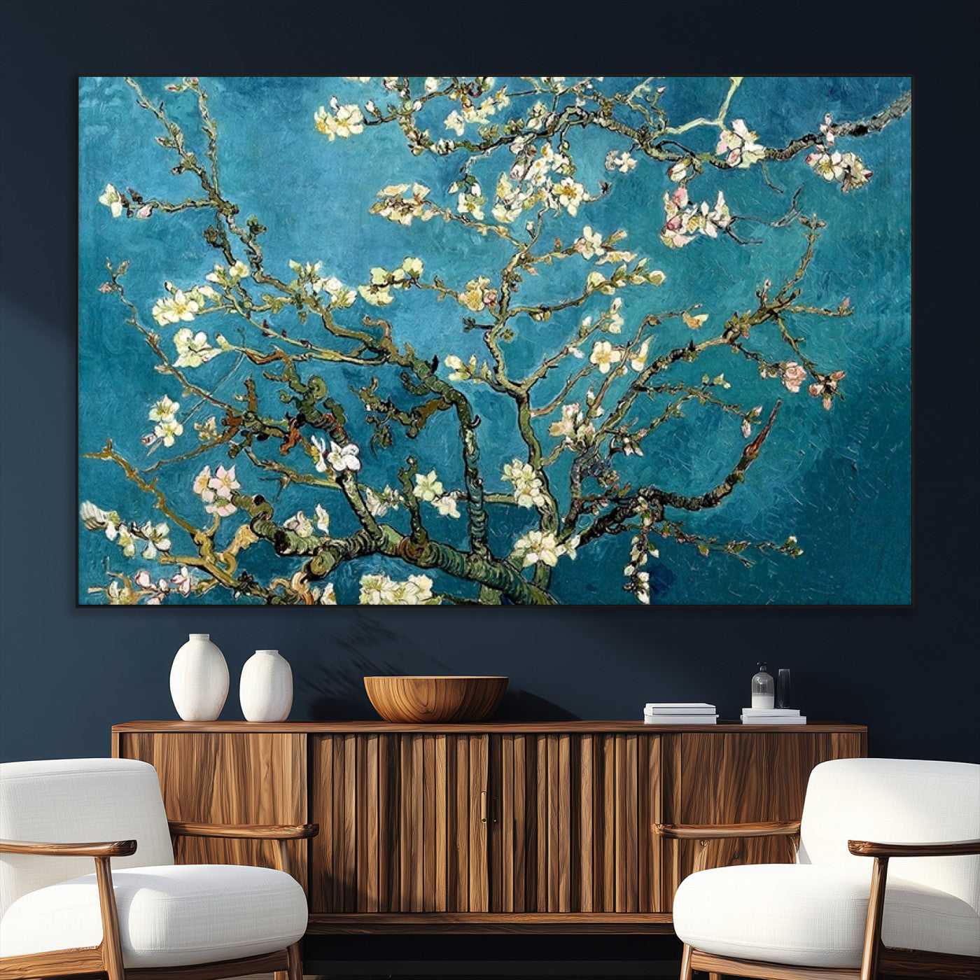 91714-SEG-FC-51X34_Oversize_Oversize-Almond Blossoms Wall Art – Handcrafted Van Gogh Inspired Floral Canvas Print, Beautiful Nature Decor for Living Room, Bedroom, or