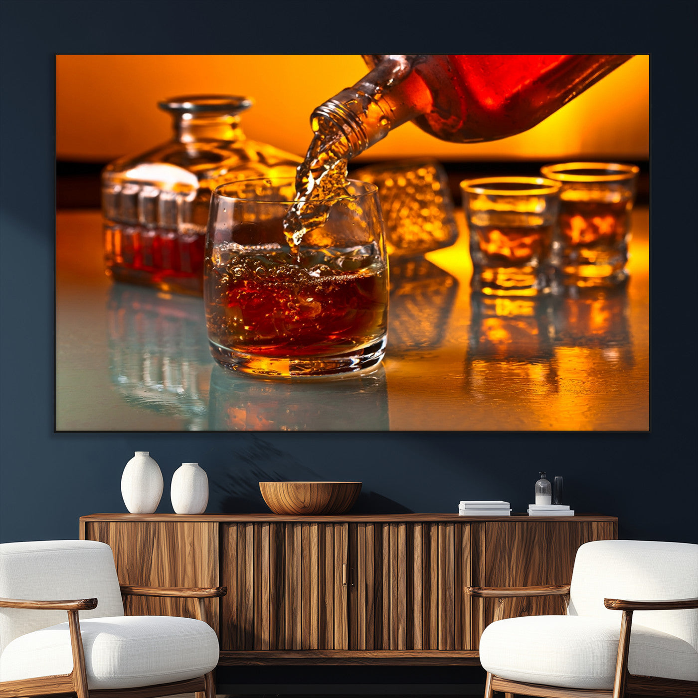 18250-SEG-FC-51X34_Oversize_Oversize-Whiskey Pour Wall Art – Captivating Whiskey Splash Canvas Print, Elegant Bar or Home Lounge Decor for Office, Man Cave or Living