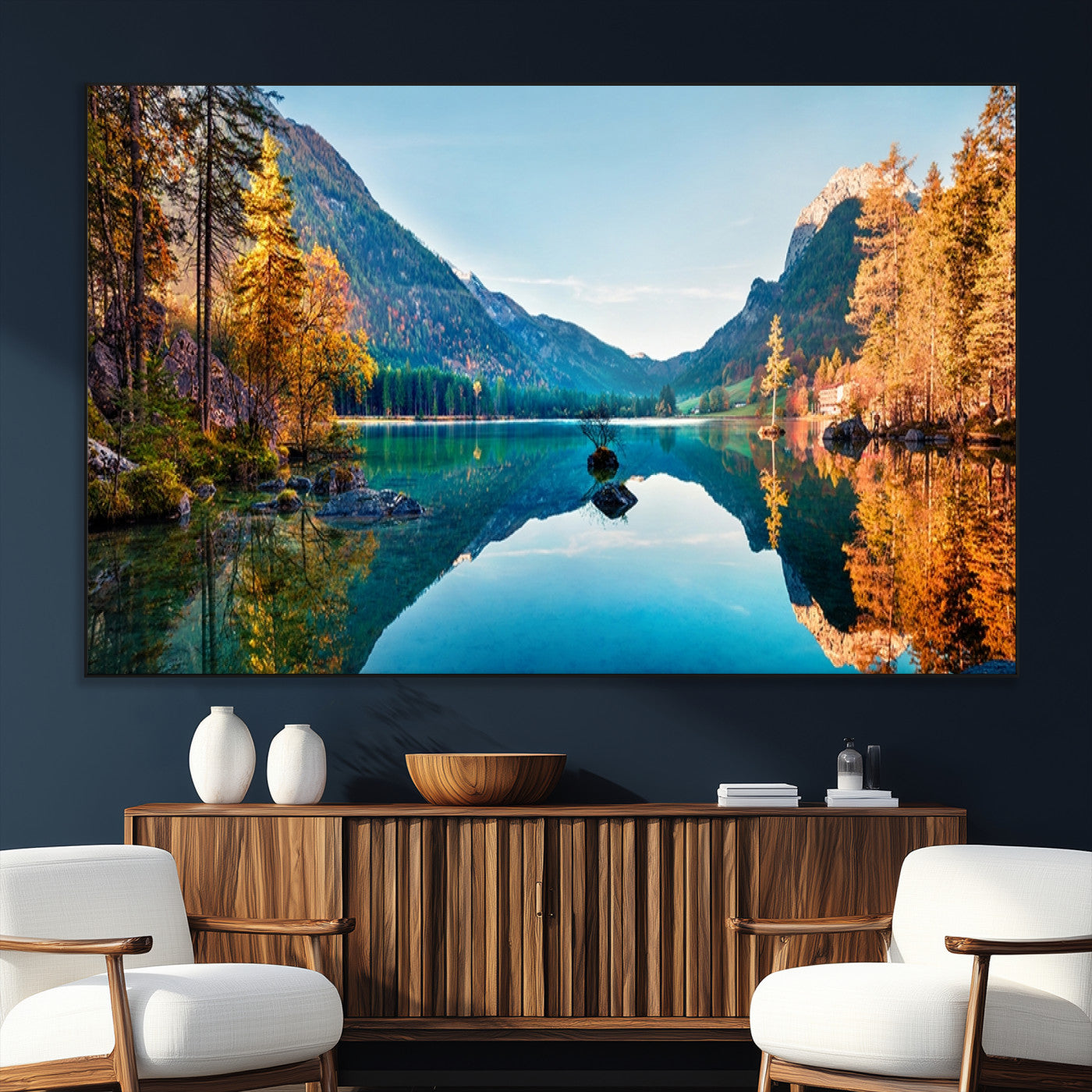 32962-SEG-FC-51X34_Oversize_Oversize-Mountain Lake Wall Art – Tranquil Autumn Landscape Canvas Print, Nature Reflection Decor for Living Room, Bedroom, Office or Cabin