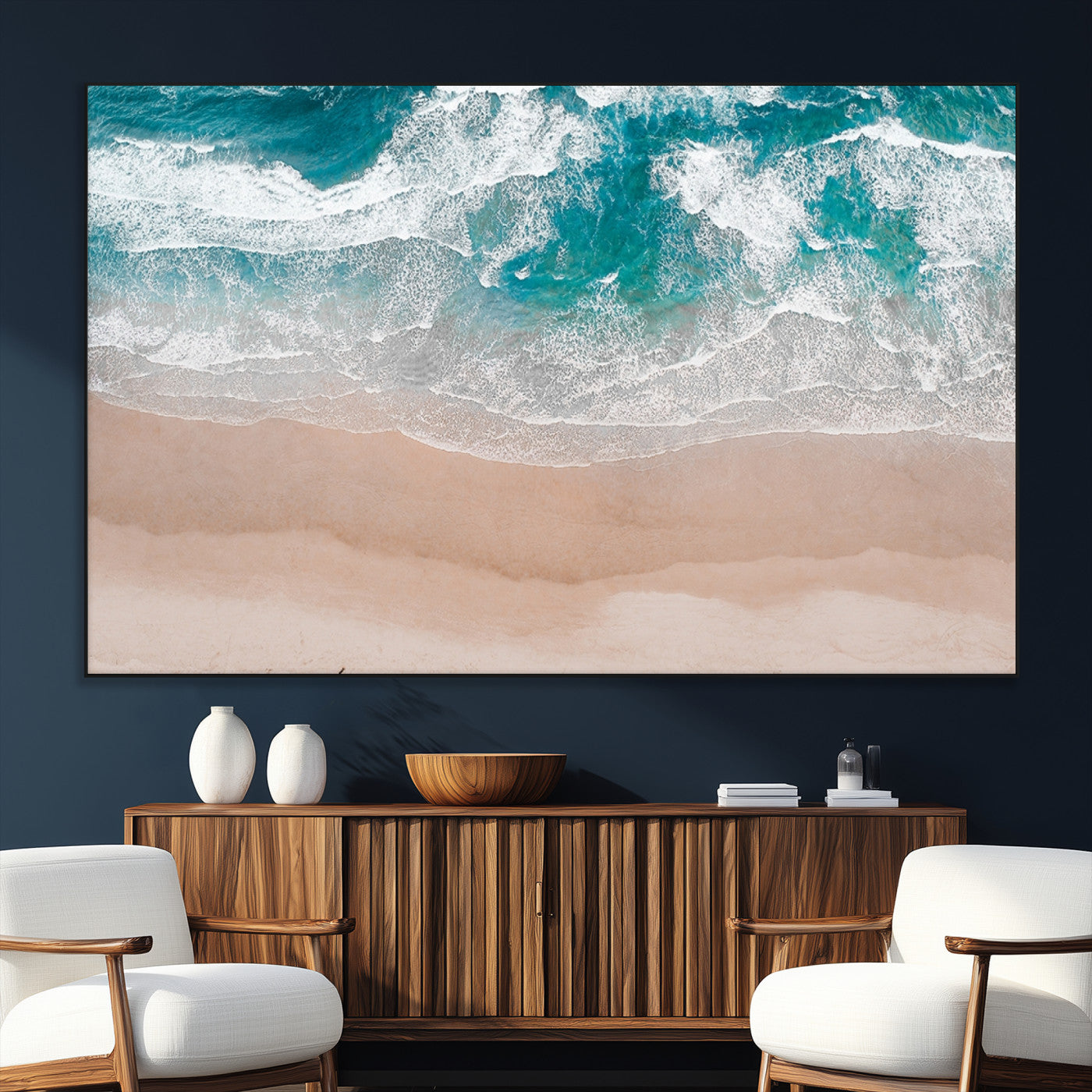 39236-MGV-CV-36X24-Ocean Beach Wall Art – Aerial View of Waves and Sand Canvas Print, Coastal Home Decor for Living Room, Bedroom, Office or Beach