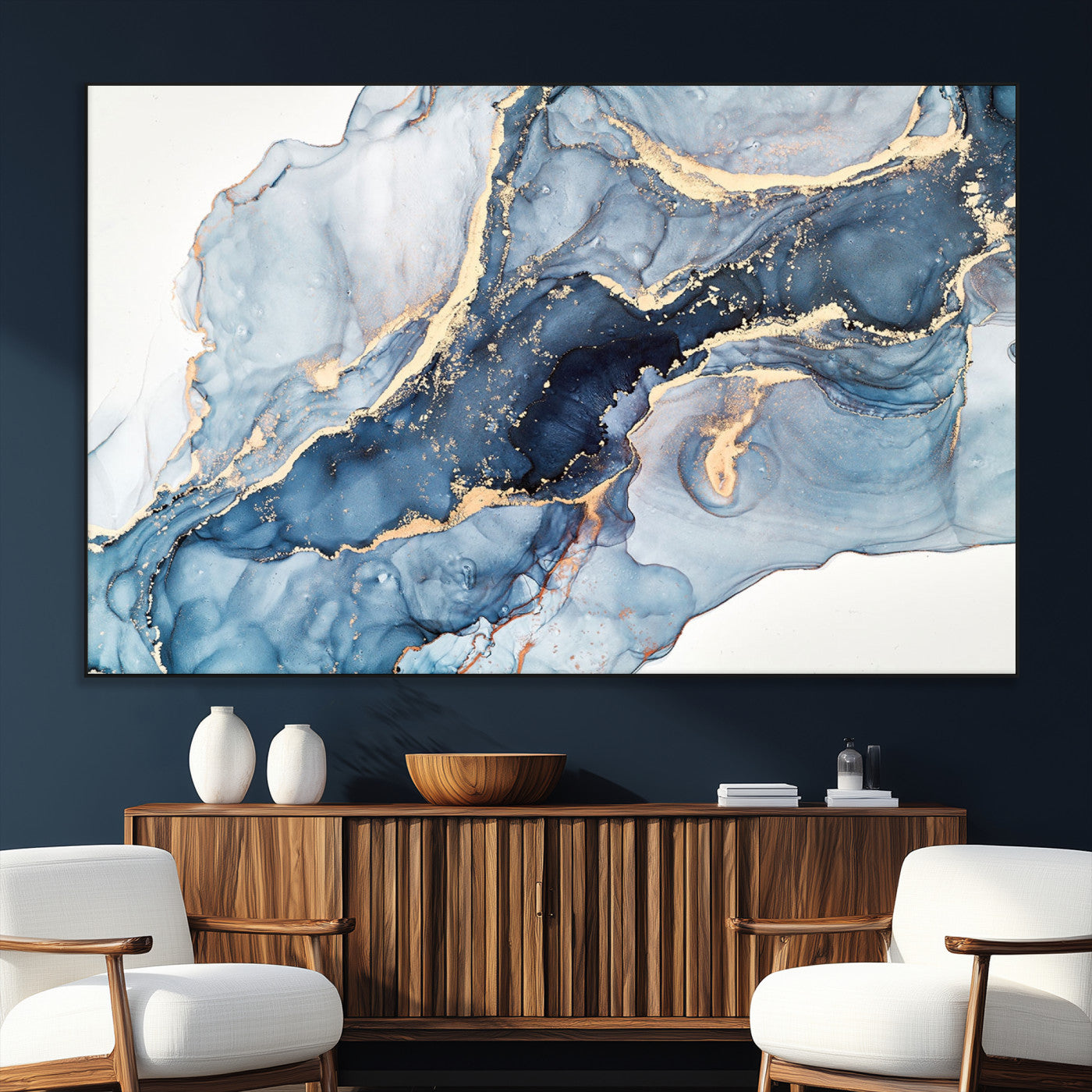 33782-SEG-FC-51X34_Oversize_Oversize-Abstract Marble Wall Art – Blue & Gold Fluid Painting Canvas Print, Modern Home Decor for Living Room, Bedroom or Office
