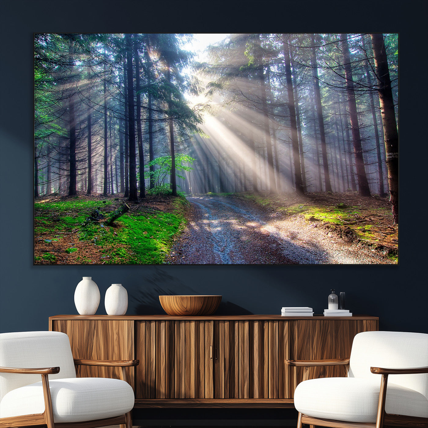 42047-SEG-FC-51X34_Oversize_Oversize-Sunlit Forest Path Wall Art – Nature Canvas Print, Serene Woodland Landscape, Perfect Home & Office Decor for Calm and Tranquil
