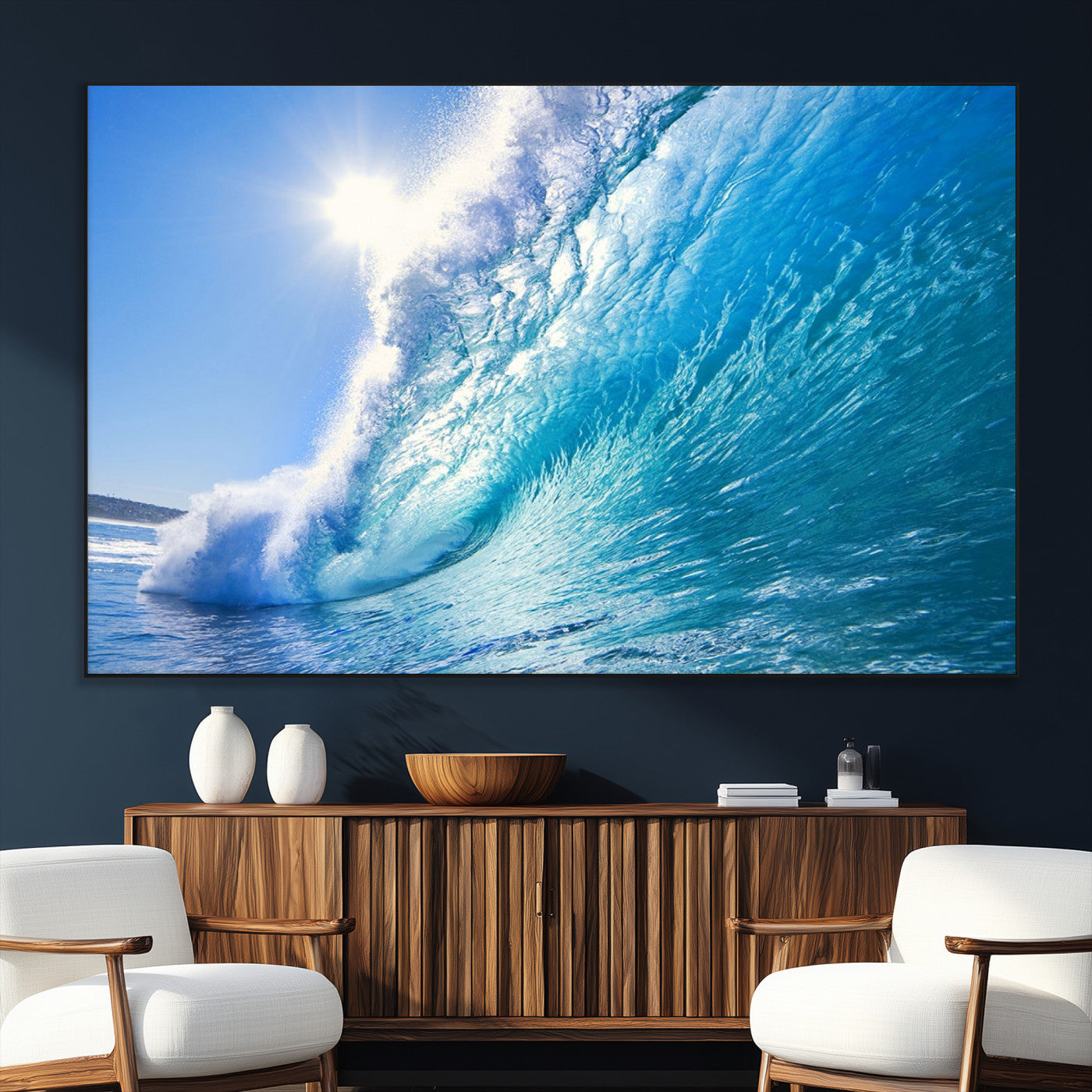 37494-MGV-CV-36X24-Ocean Wave Canvas Art – Stunning Blue Wave Photography, Coastal Wall Decor for Living Room, Bedroom or Office