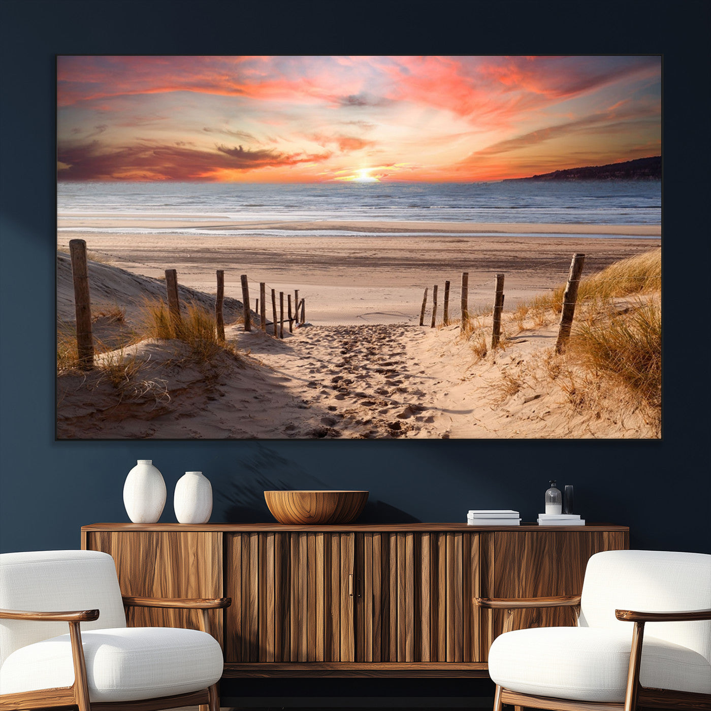 78111-MGV-CV-36X24-Sunset Pathway Wall Art – Panoramic Coastal Canvas Print, Tranquil Beach Decor for Living Room, Office or Bedroom