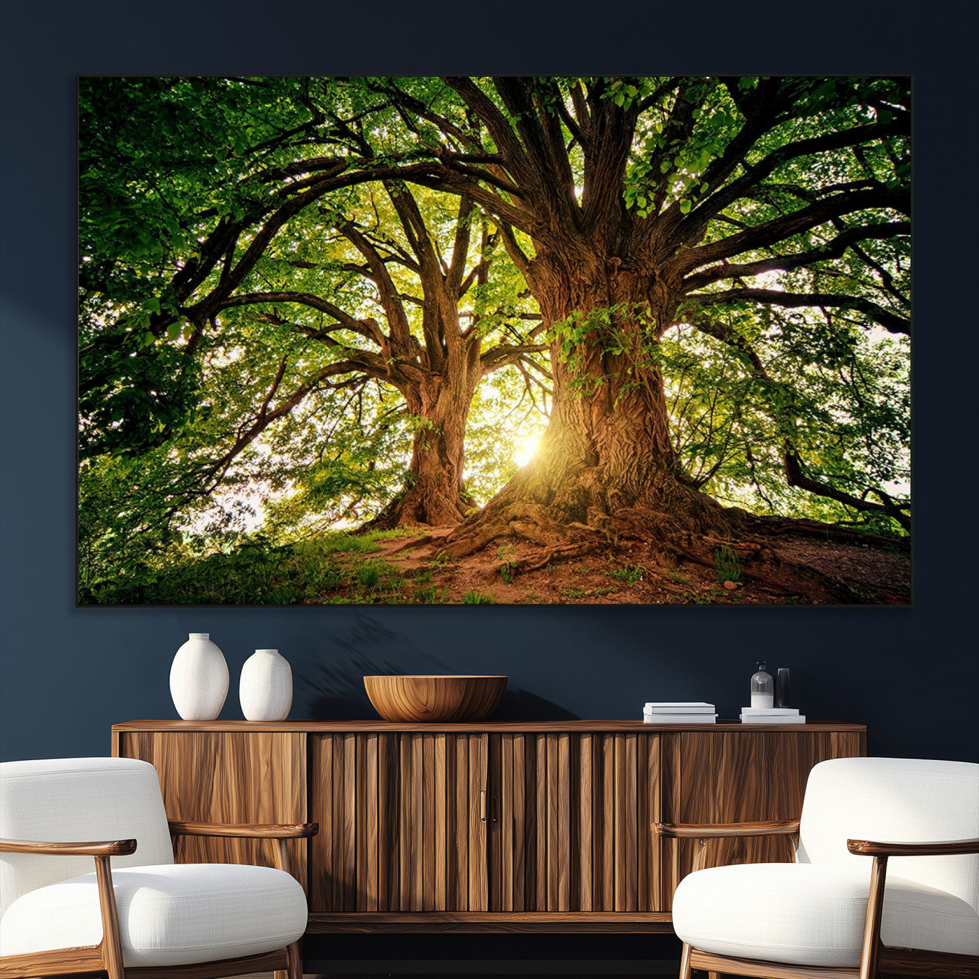 52150-SEG-FC-51X34_Oversize_Oversize-Majestic Tree Wall Art – Large Nature Canvas Print with Sunlight Through Branches, Rustic Forest Decor for Living Room, Bedroom or