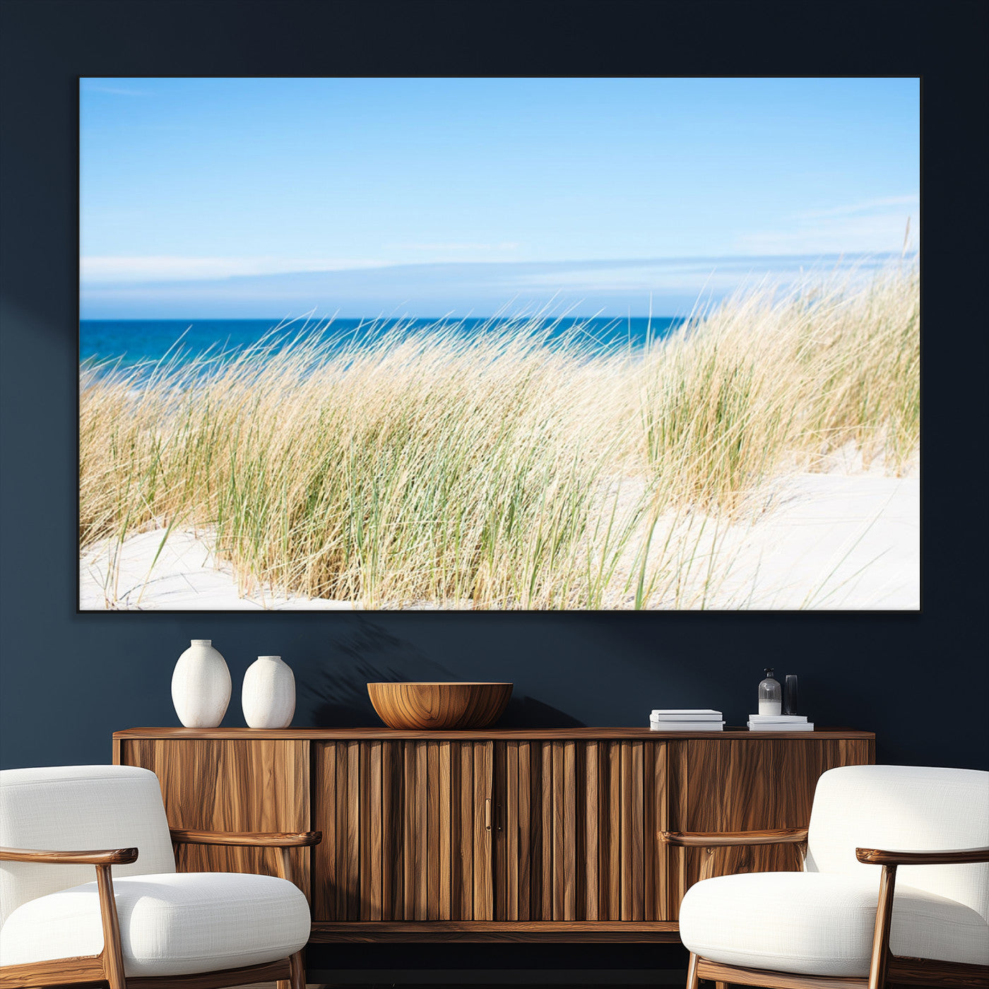 96913-MGV-CV-36X24-Coastal Dunes Wall Art – Serene Beach Grass and Blue Ocean Canvas Print, Relaxing Seaside Nature Decor for Living Room, Bedroom or