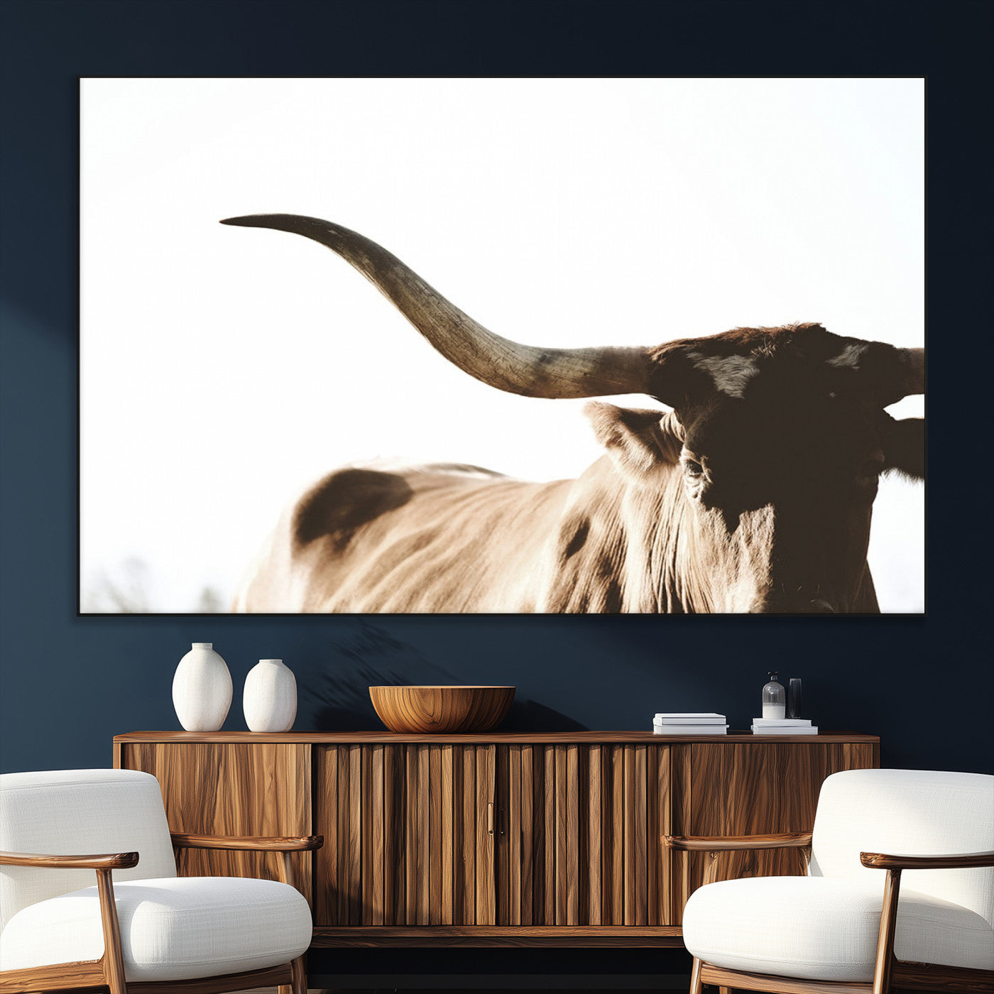 35866-MGV-CV-36X24-Texas Longhorn Wall Art – Rustic Western Bull Canvas Print, Farmhouse Animal Photography Decor for Living Room, Office, or Ranch