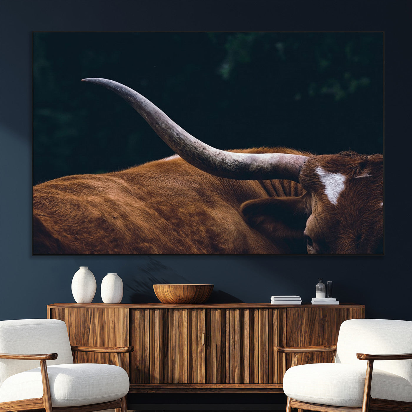 55197-MGV-CV-36X24-Texas Longhorn Wall Art – Rustic Western Bull Horn Canvas Print and Farmhouse Country Animal Decor for Living Room, Office or