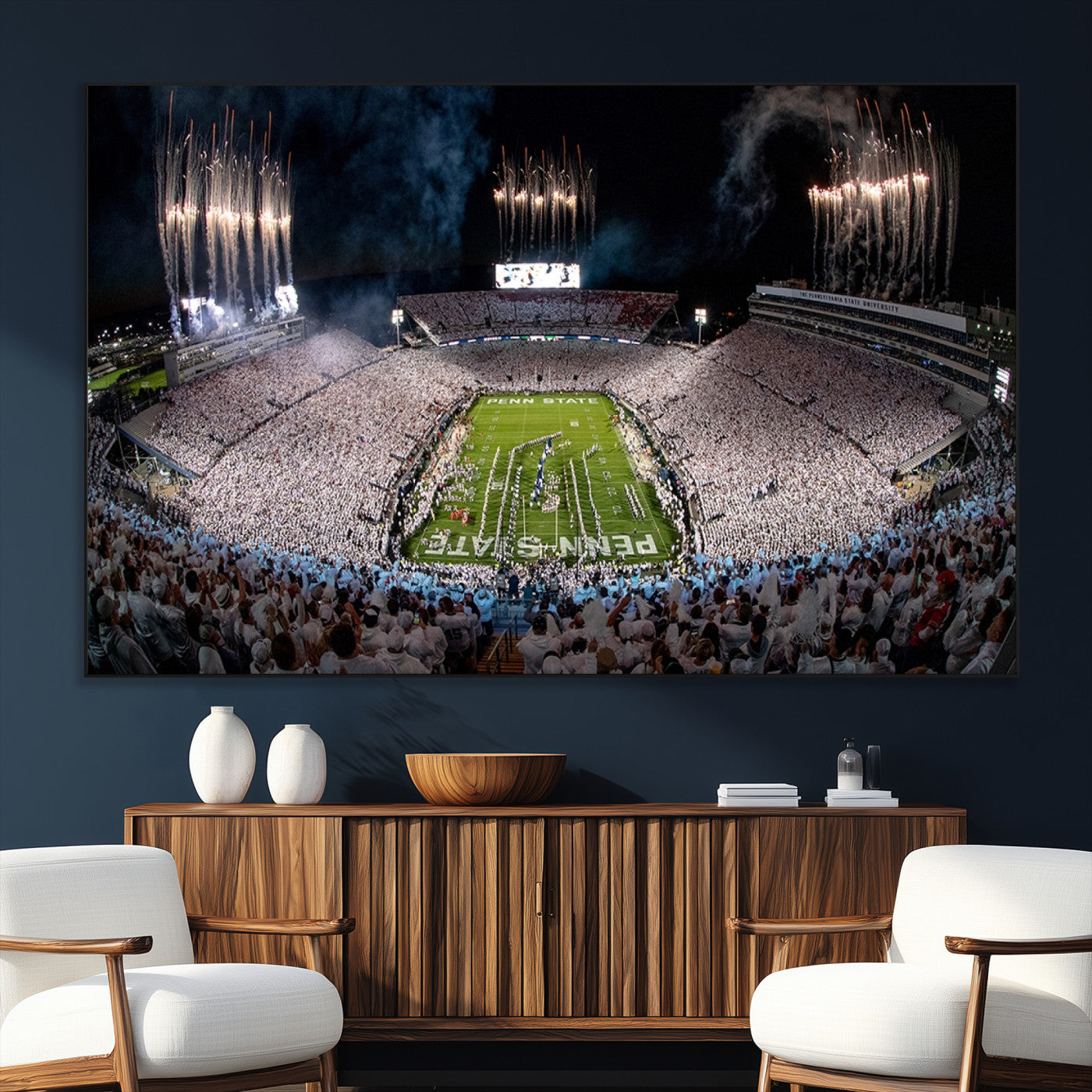 11391-MGV-CV-36X24-Penn State Stadium Wall Art – Panoramic White Out Football Game Canvas Print, College Sports Decor for Office, Man Cave, or Living