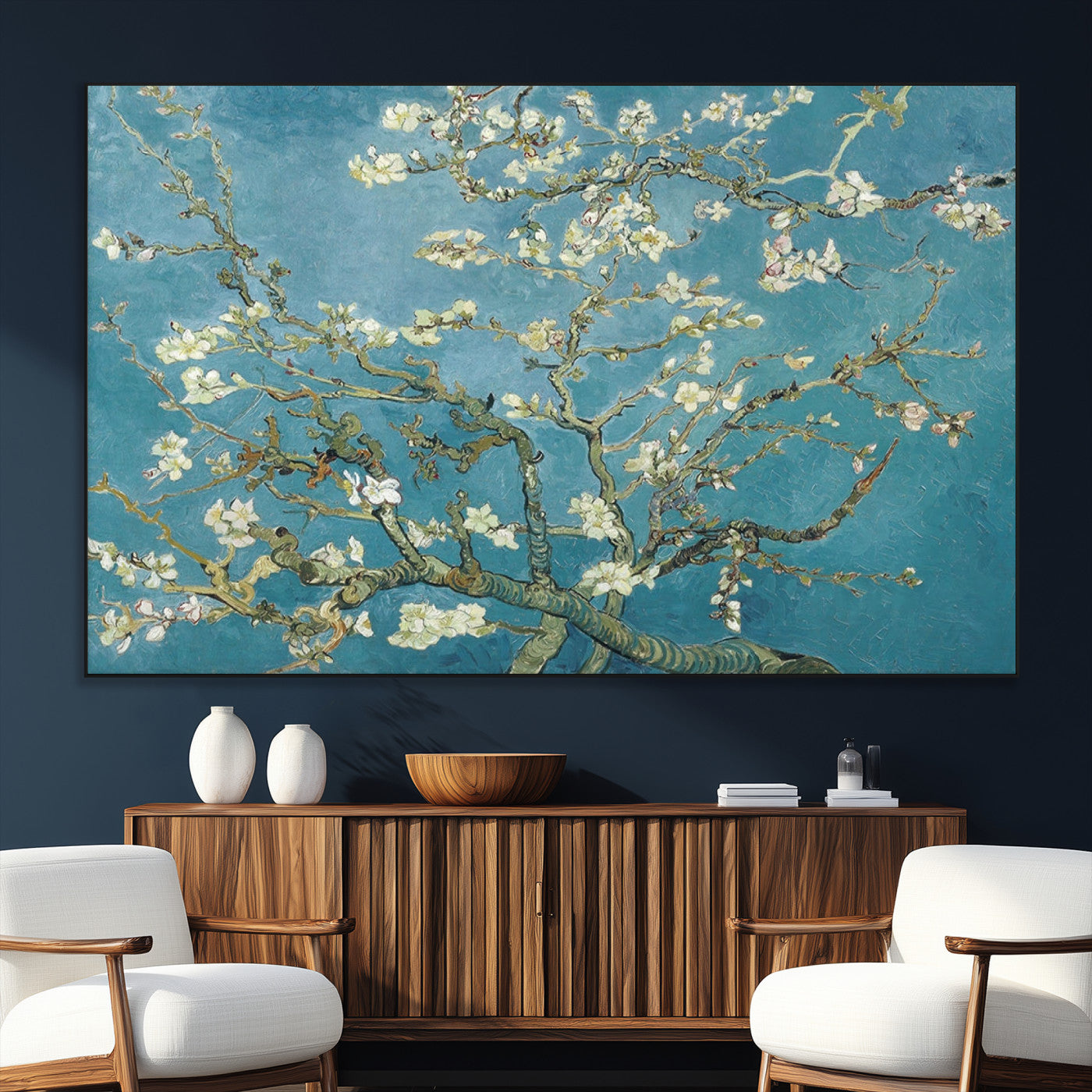 65607-SEG-FC-51X34_Oversize_Oversize-Almond Blossom Wall Art – Van Gogh Blue Floral Canvas Print, Elegant Impressionist Painting Decor for Living Room, Bedroom or