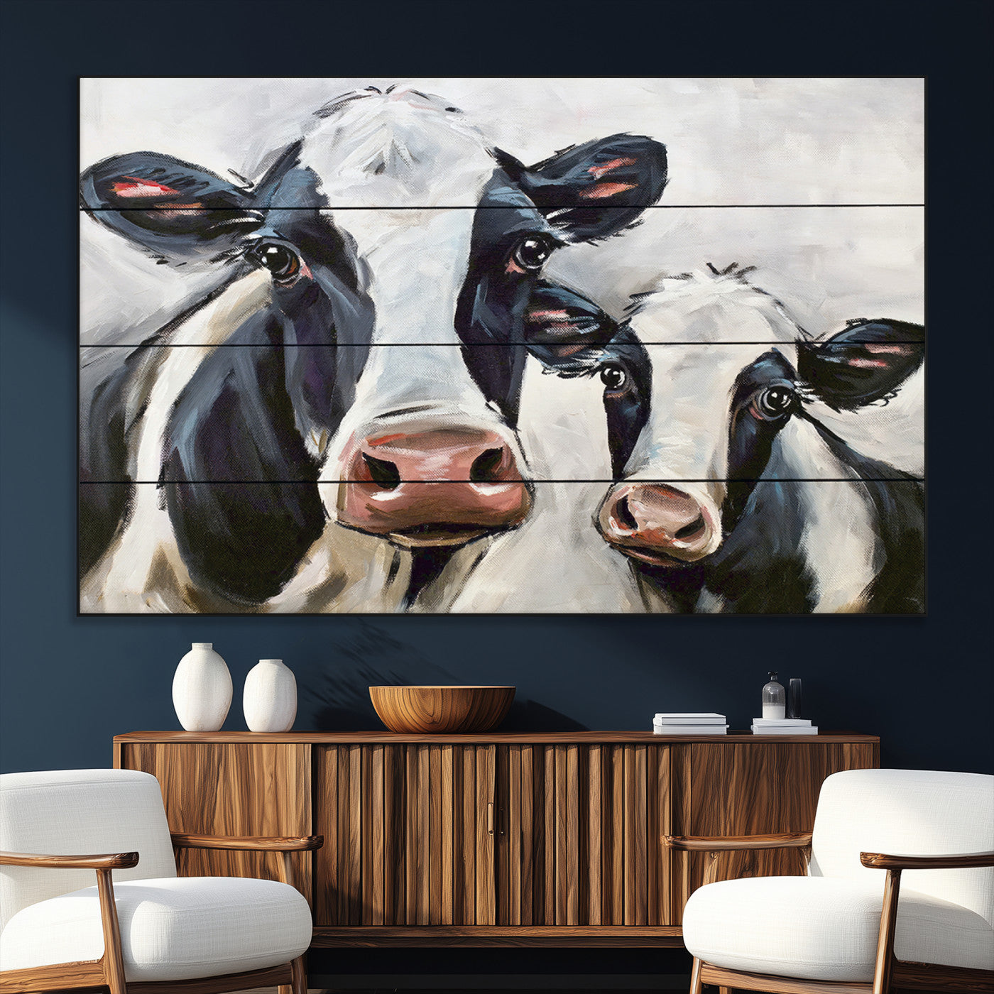 28934-SEG-FC-51X34_Oversize_Oversize-Farmhouse Cow Wall Art – Rustic Black and White Dairy Cattle Canvas Print, Country Barn Animal Painting for Kitchen, Living Room