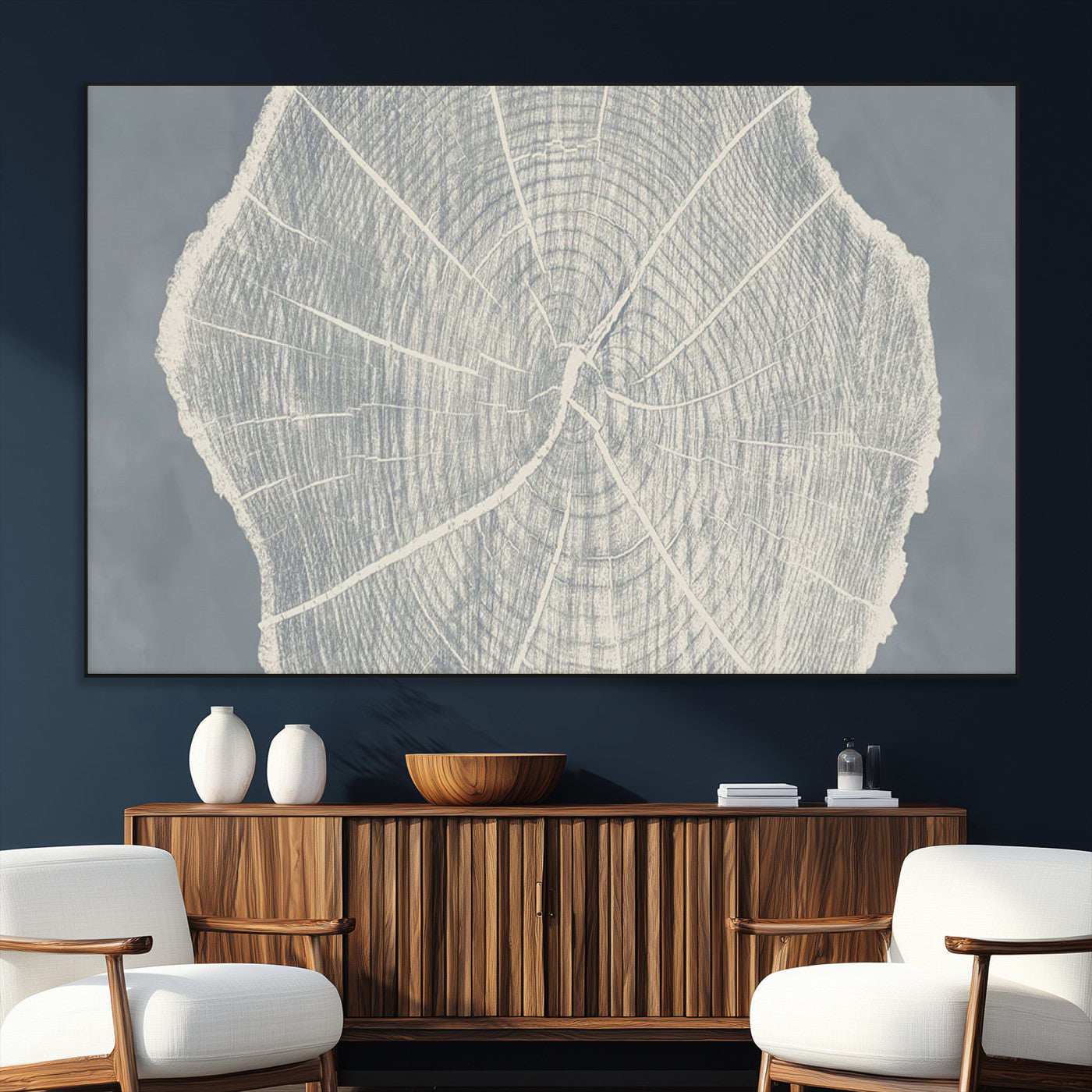 25547-MGV-CV-36X24-Tree Ring Wall Art Canvas Print, Framed Linocut Tree Ring Art Picture Print, Wood Texture Perfect Minimalist Farmhouse Decor