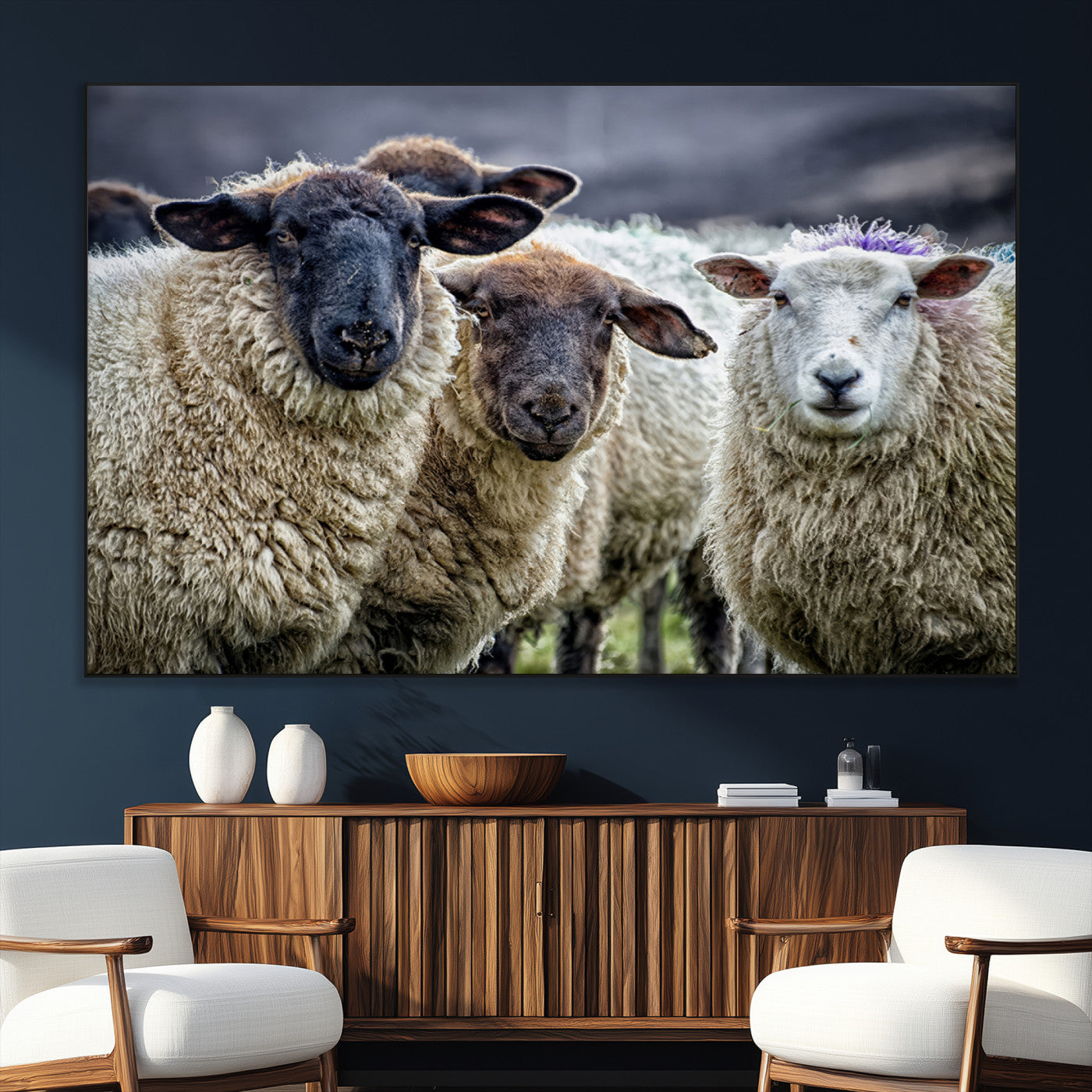 18418-MGV-CV-36X24-Sheep Wall Art Canvas Print, Framed Farmhouse Sheep Art Picture Print, Sheep Herd Perfect Rustic Farmhouse Decor Artwork