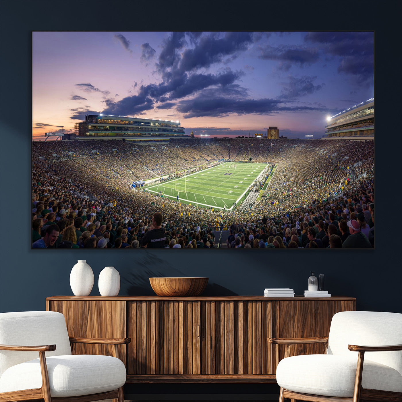 50825-SEG-FC-51X34_Oversize_Oversize-Notre Dame Stadium Wall Art Canvas Print, Framed Indiana Stadium Art Picture Print, Football Stadium Perfect Sports Room Decor