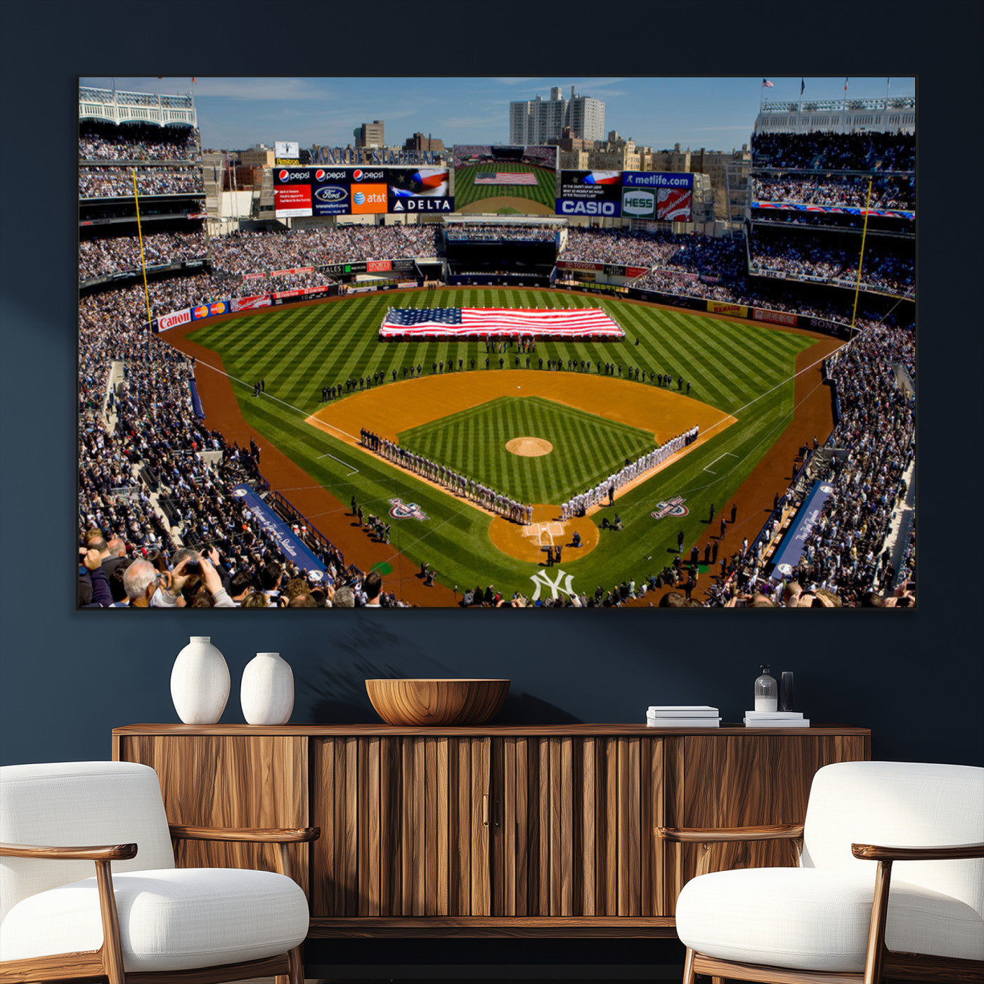 20879-SEG-FC-51X34_Oversize_Oversize-Yankee Stadium Wall Art Canvas Print, Framed New York Stadium Art Picture Print, Yankee Field Perfect Sport Room Decor Artwork