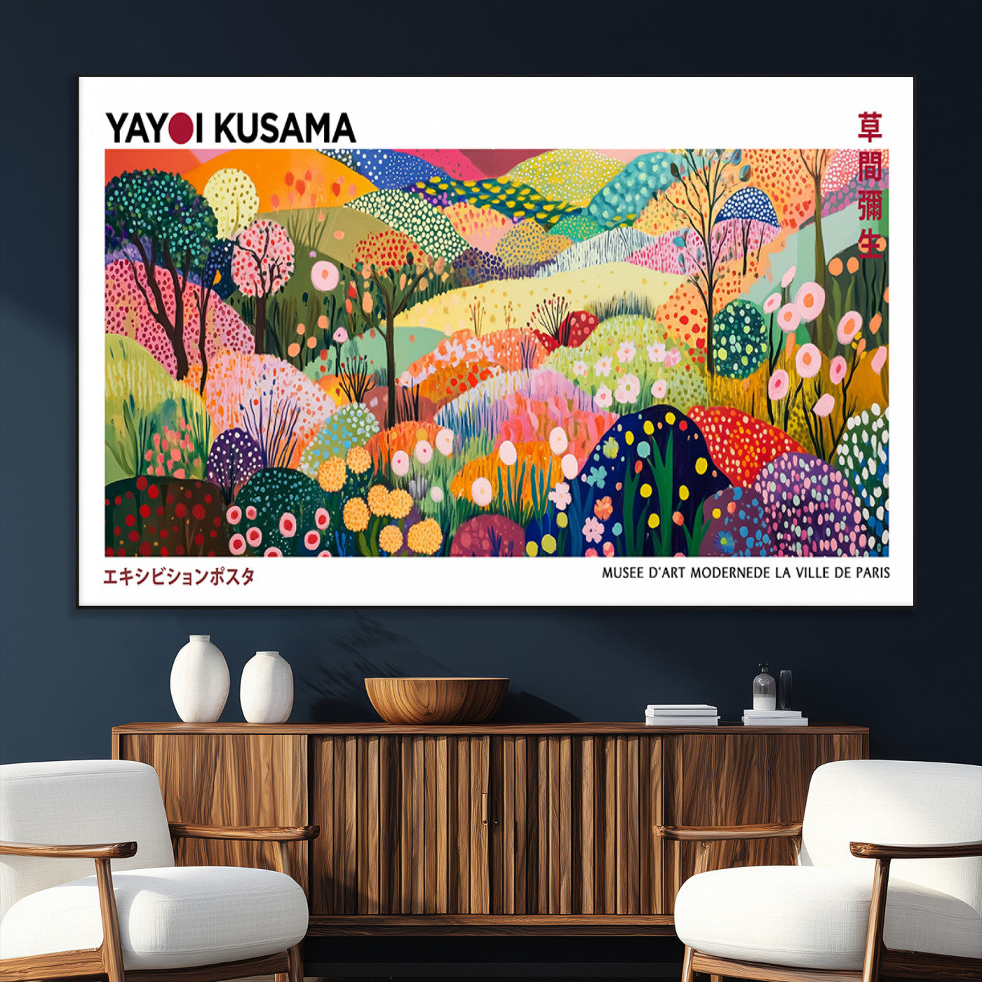 75201-SEG-FC-51X34_Oversize_Oversize-Yayoi Kusama Floral Wall Art – Vibrant Abstract Landscape Canvas Print, Modern Pop Art Poster for Living Room, Bedroom, or Gallery