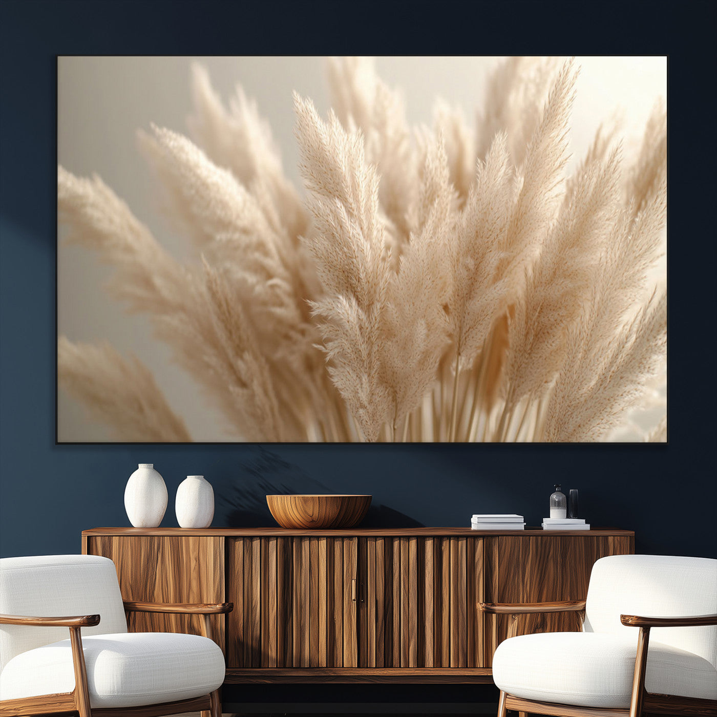 50300-MGV-CV-36X24-Pampas Grass Wall Art Canvas Print, Framed Minimalist Pampas Grass Art Picture Print, Beige Pampas Grass Perfect Minimalist Boho