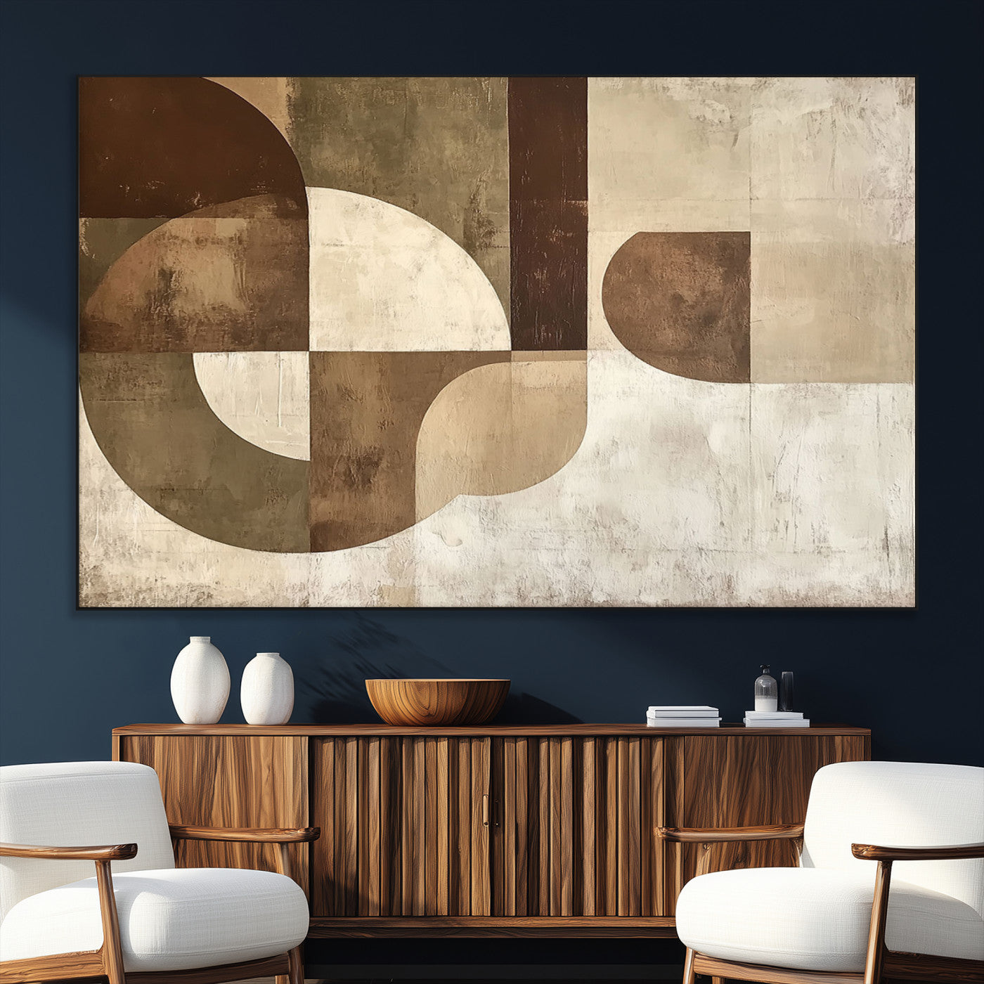 59767-SEG-FC-51X34_Oversize_Oversize-Abstract Geometric Shapes Wall Art – Modern Minimalist Canvas Print, Neutral Brown Beige Tan Artwork for Living Room, Bedroom,