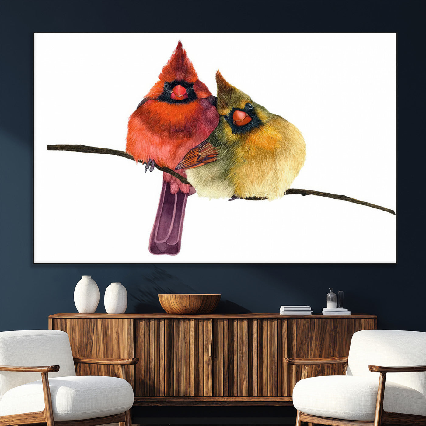 67752-SEG-FC-51X34_Oversize_Oversize-Cardinal Couple Wall Art – Male and Female Cardinal Canvas Print, Romantic Bird Artwork for Nature Lovers, Living Room, Bedroom,