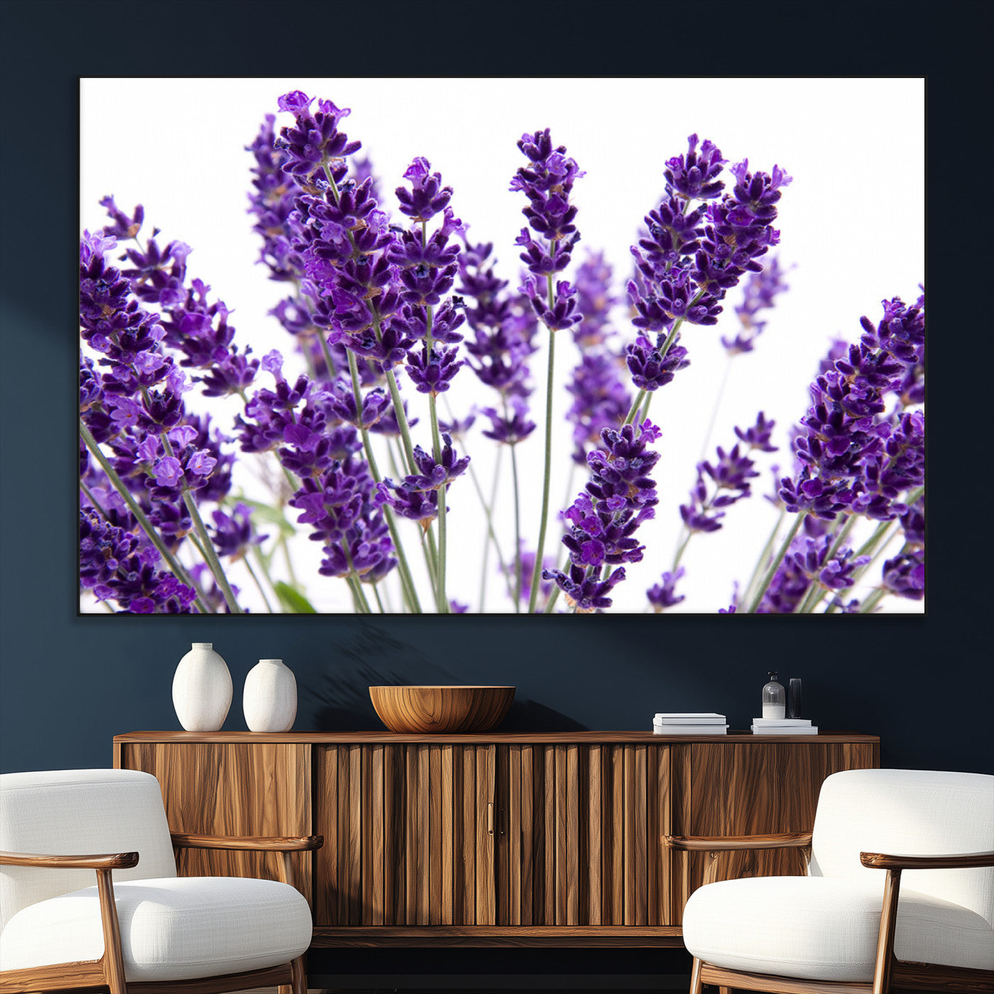 84456-SEG-FC-51X34_Oversize_Oversize-Lavender Wall Art – Botanical Canvas Print Featuring Purple Floral Stems, Fresh Nature Inspired Artwork for Living Room, Bedroom,