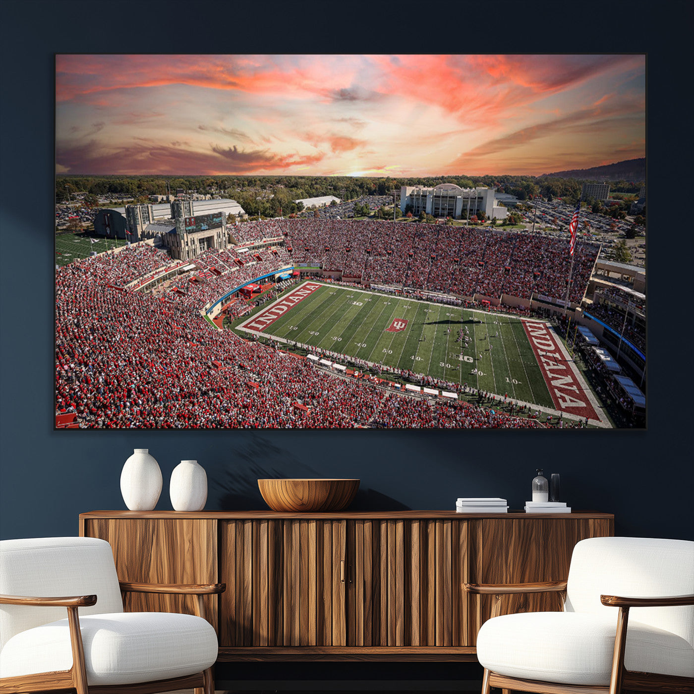 51135-SEG-FC-51X34_Oversize_Oversize-Indiana Hoosiers Stadium Wall Art – Panoramic Football Canvas Print with Game Day Crowd and Sunset Sky, Sports Artwork for Man